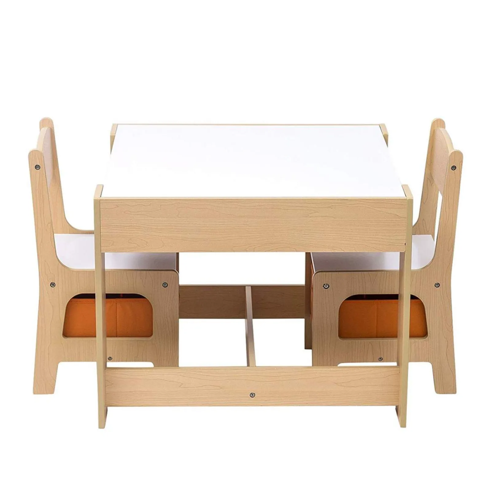 Little Helper Table & Chairs (wooden) | Kids 3-in-1 Table & Chairs | Reversible Top | Blackboard | Orange Storage Drawers