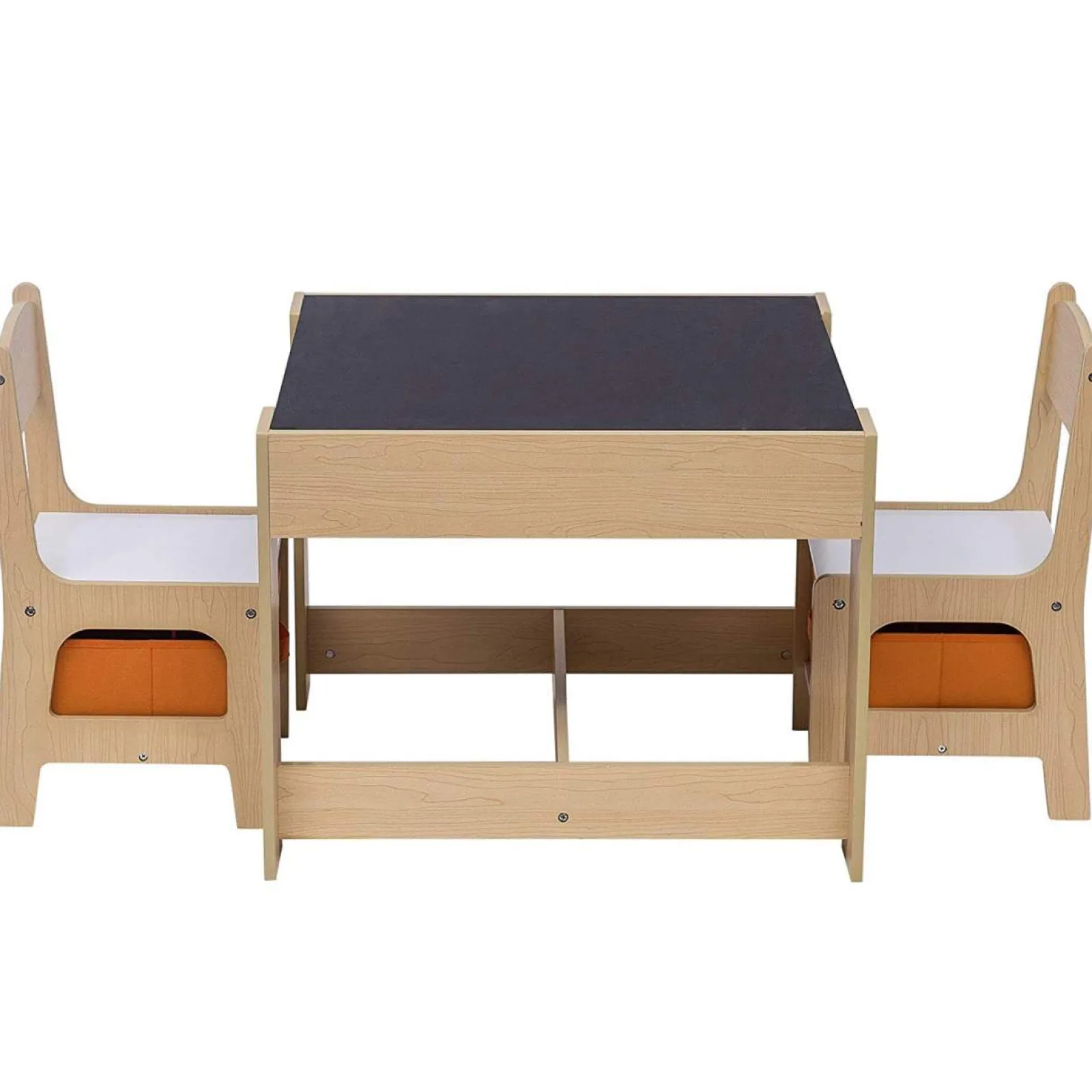 Little Helper Table & Chairs (wooden) | Kids 3-in-1 Table & Chairs | Reversible Top | Blackboard | Orange Storage Drawers
