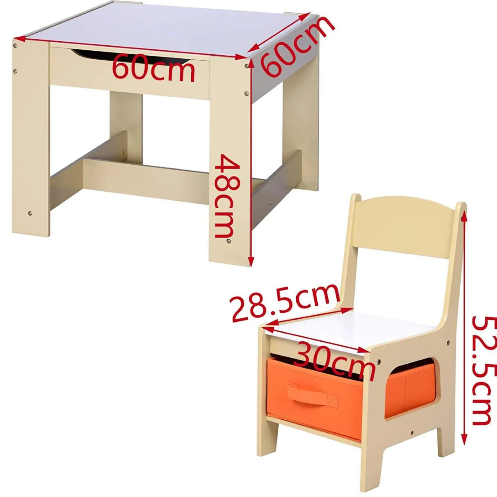 Little Helper Table & Chairs (wooden) | Kids 3-in-1 Table & Chairs | Reversible Top | Blackboard | Orange Storage Drawers
