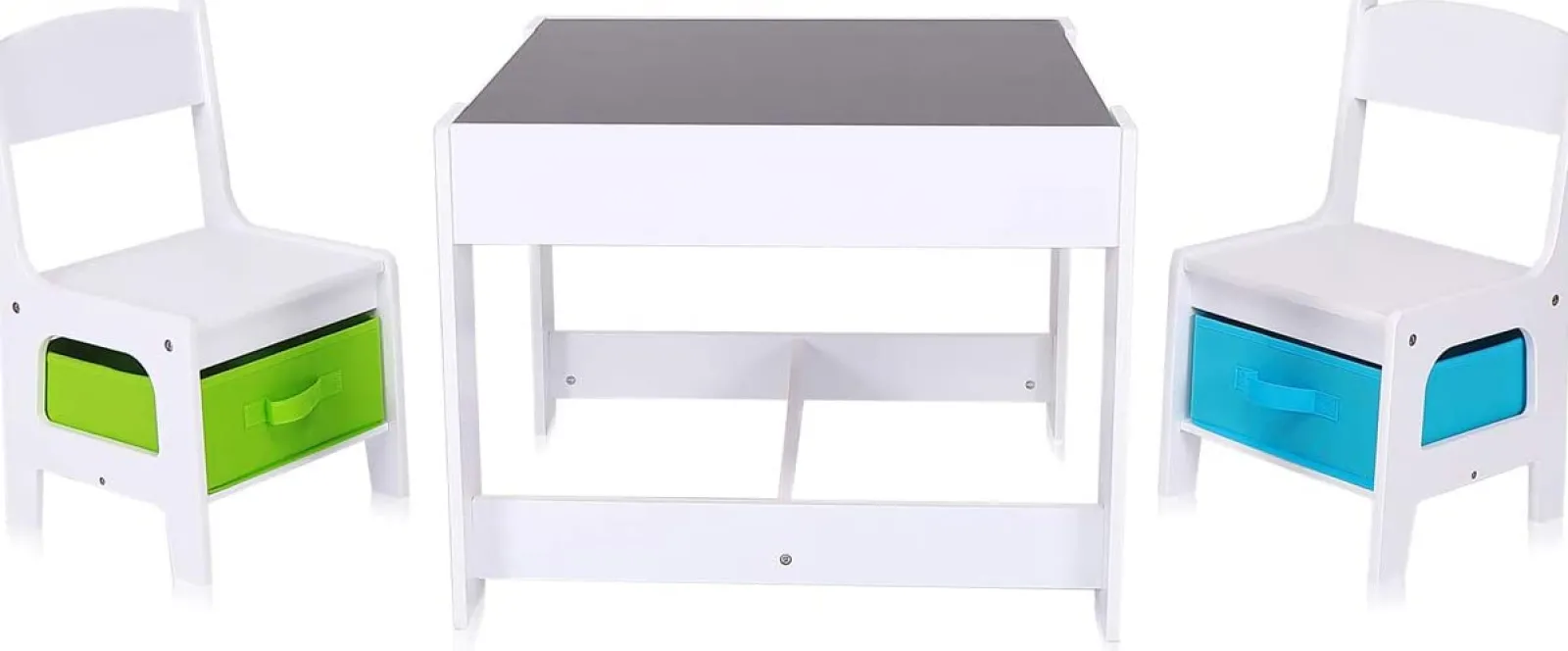 Little Helper Table & Chairs (wooden) | Kids 3-in-1 Wooden Table & Chairs | Reversible Top | Blackboard | Storage Drawers