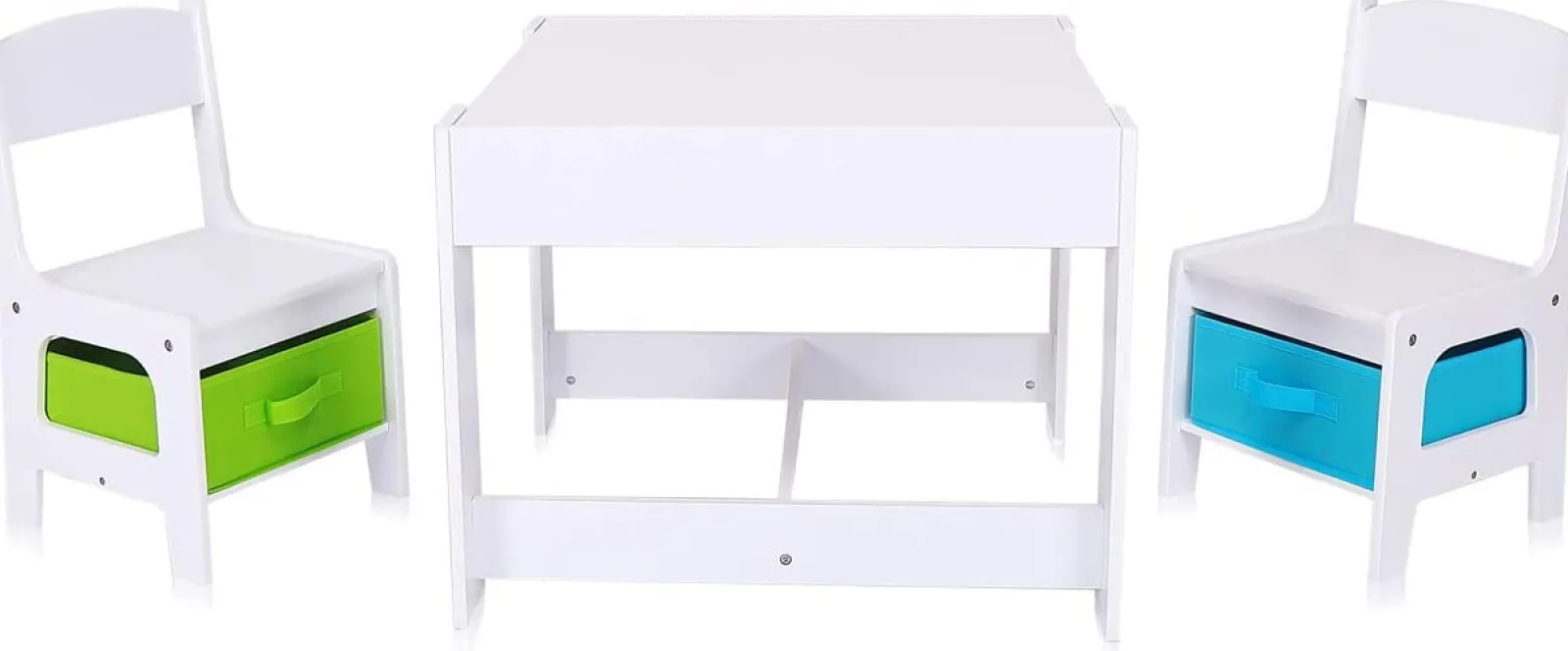Little Helper Table & Chairs (wooden) | Kids 3-in-1 Wooden Table & Chairs | Reversible Top | Blackboard | Storage Drawers