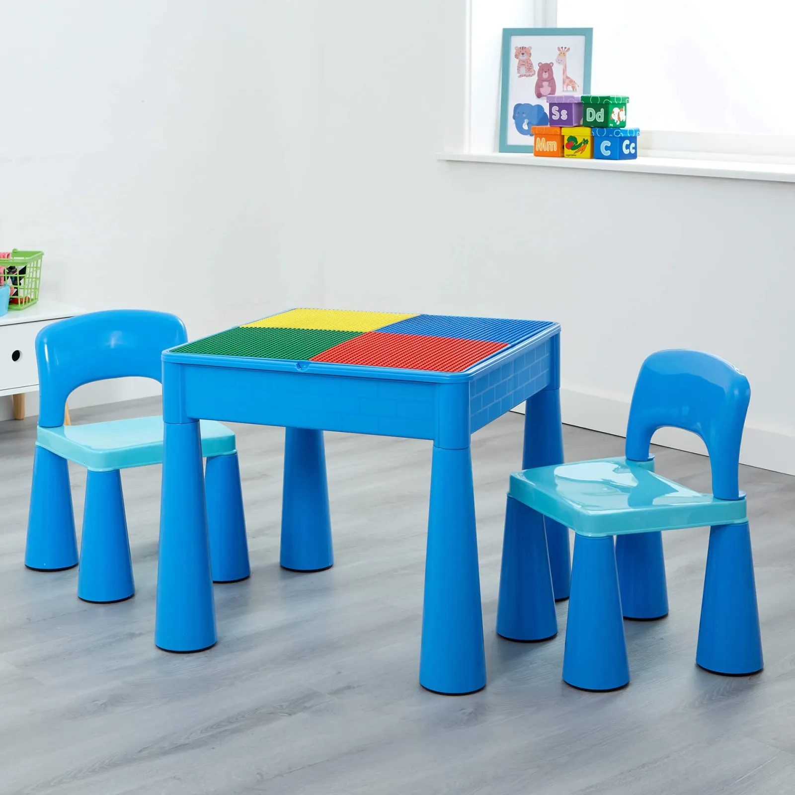 Little Helper Sand & Water Table & Sandpits & Mud Kitchens | Table & Chairs (plastic) | Kid's Indoor | Outdoor 4-in-1 Plastic Table & 2 Chairs Set | Lego Board | Sand & Water Pit | Blues