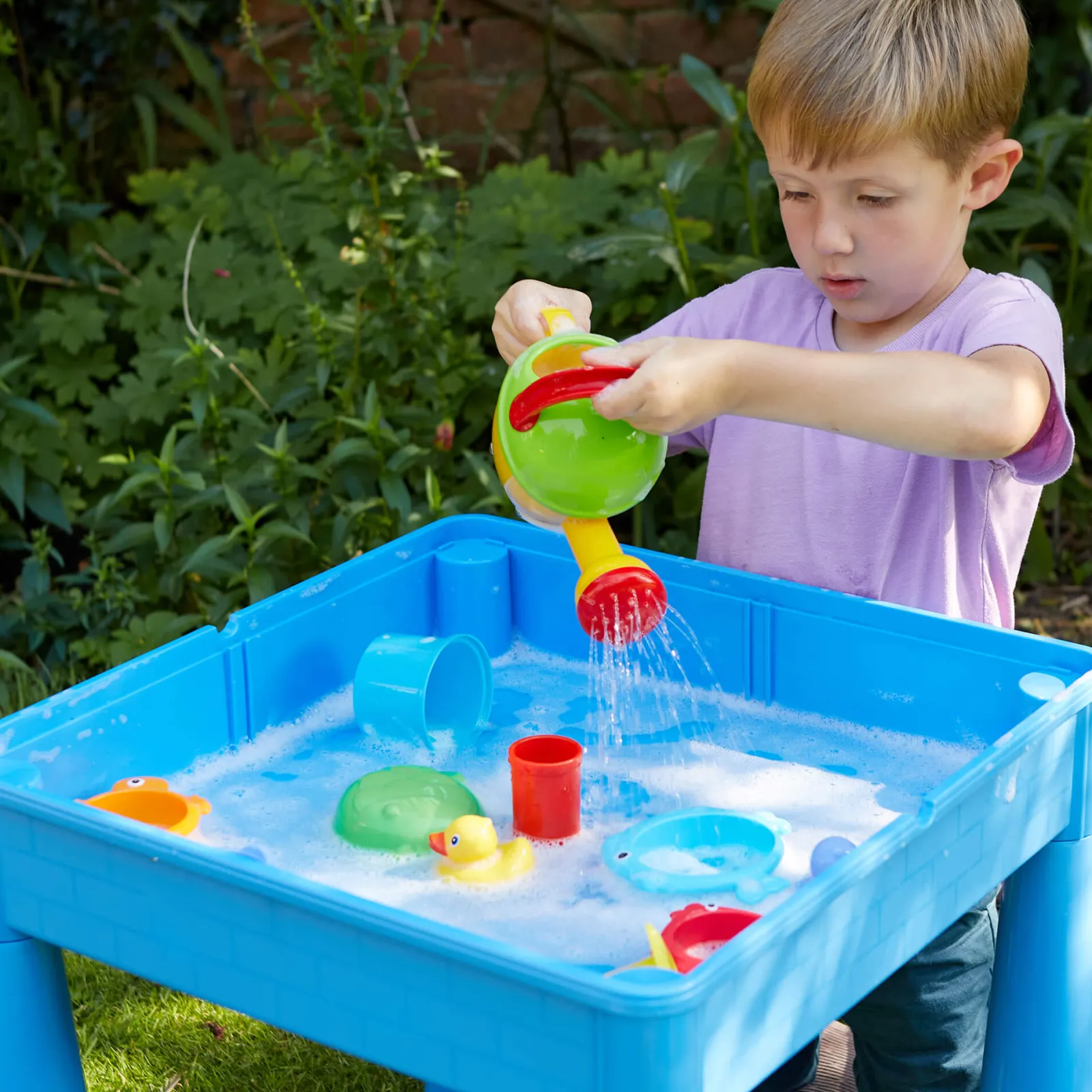 Little Helper Sand & Water Table & Sandpits & Mud Kitchens | Table & Chairs (plastic) | Kid's Indoor | Outdoor 4-in-1 Plastic Table & 2 Chairs Set | Lego Board | Sand & Water Pit | Blues