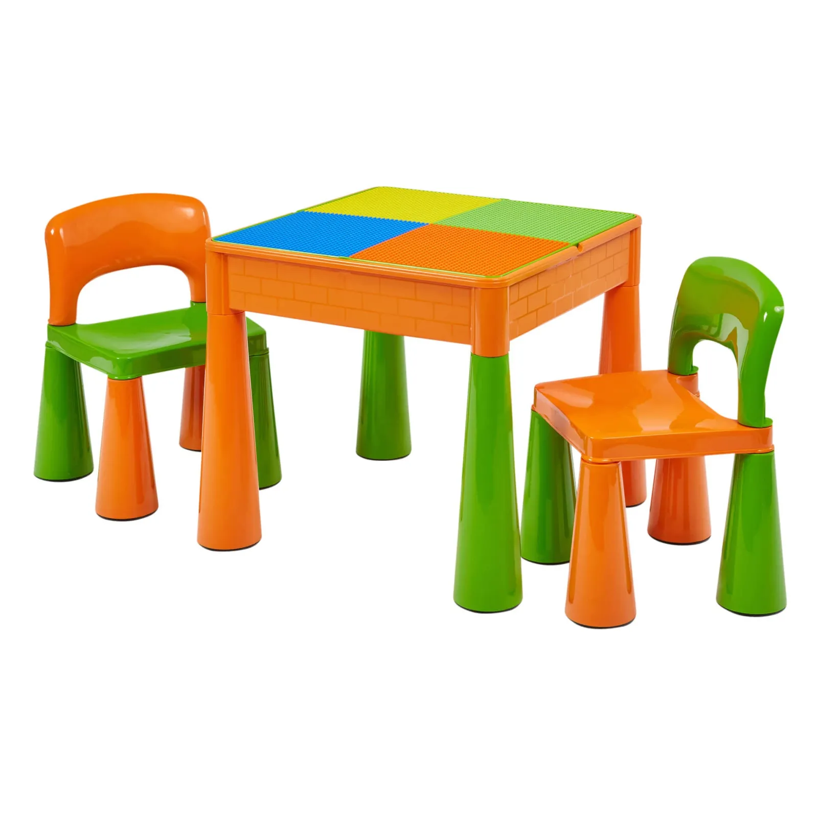 Little Helper Sand & Water Table & Sandpits & Mud Kitchens | Table & Chairs (plastic) | Kid's Indoor | Outdoor Multipurpose Plastic Table & 2 Chairs Set | Lego Board | Sand & Water Pit | Orange & Green