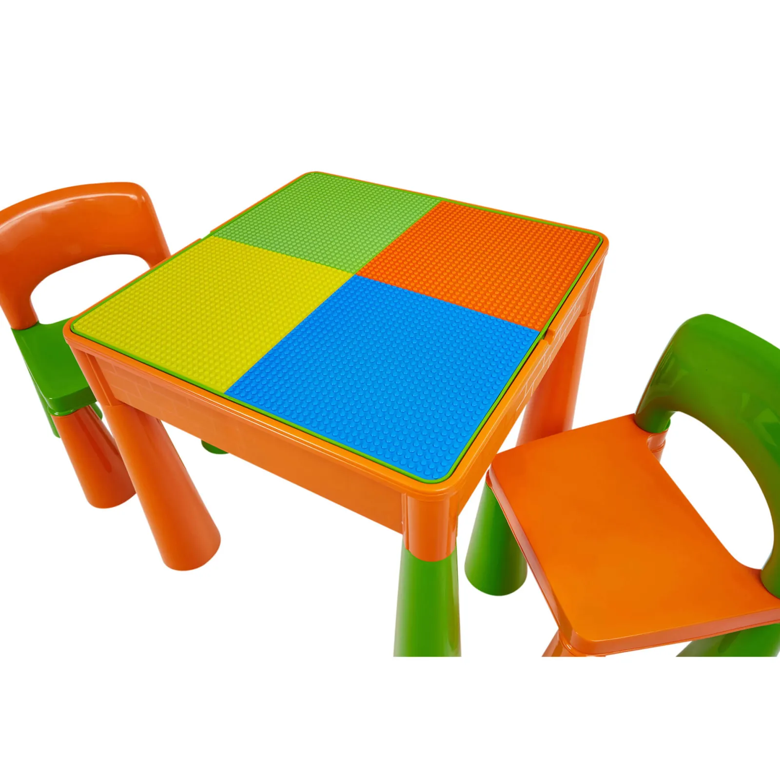 Little Helper Sand & Water Table & Sandpits & Mud Kitchens | Table & Chairs (plastic) | Kid's Indoor | Outdoor Multipurpose Plastic Table & 2 Chairs Set | Lego Board | Sand & Water Pit | Orange & Green