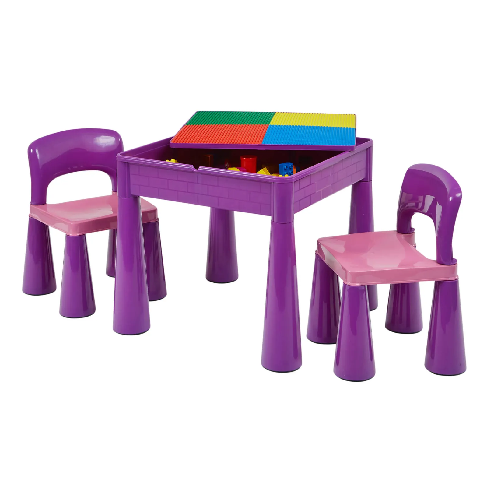 Little Helper Sand & Water Table & Sandpits & Mud Kitchens | Table & Chairs (plastic) | Kid's Indoor | Outdoor Multipurpose Plastic Table & 2 Chairs Set | Lego Board | Sand & Water Pit | Violet