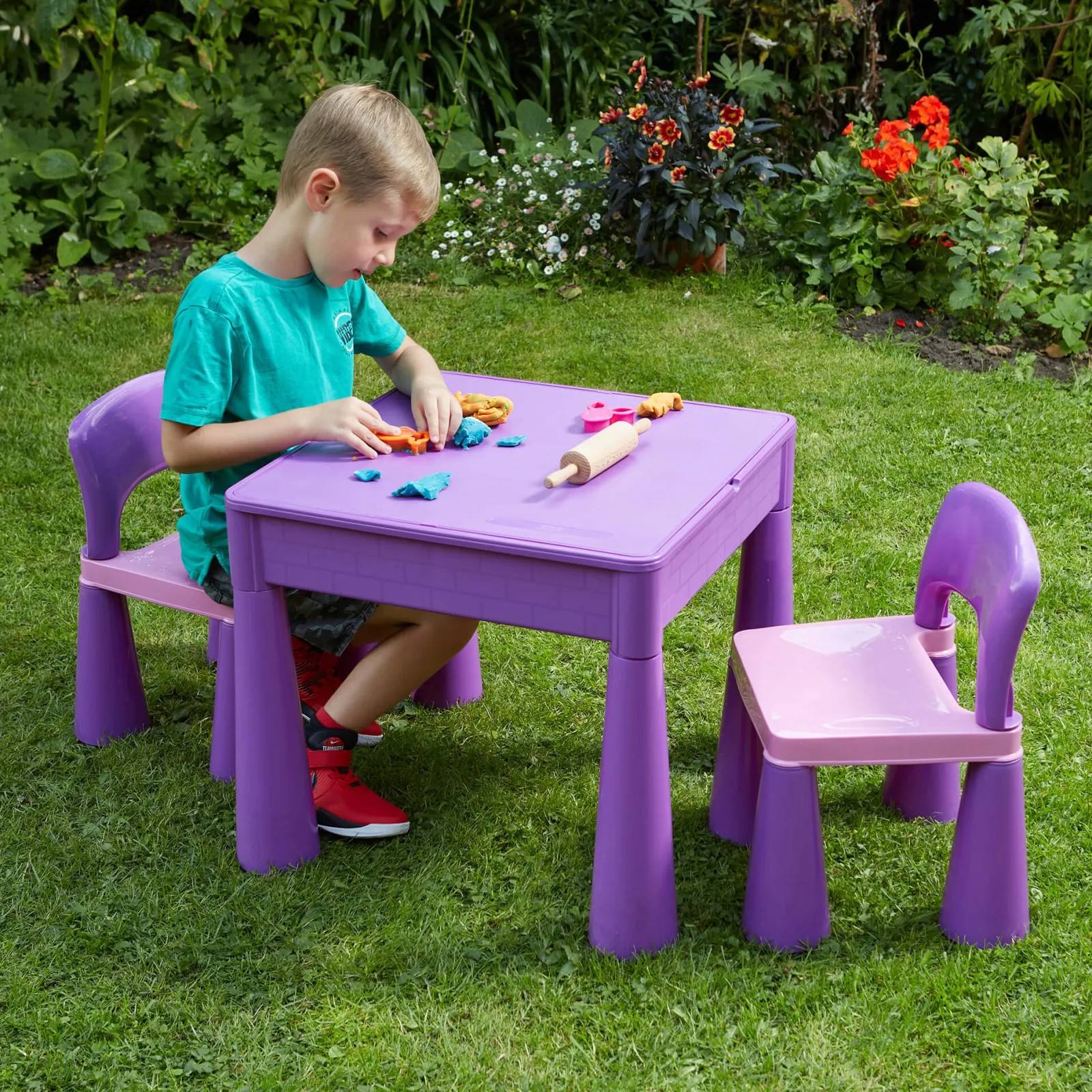 Little Helper Sand & Water Table & Sandpits & Mud Kitchens | Table & Chairs (plastic) | Kid's Indoor | Outdoor Multipurpose Plastic Table & 2 Chairs Set | Lego Board | Sand & Water Pit | Violet
