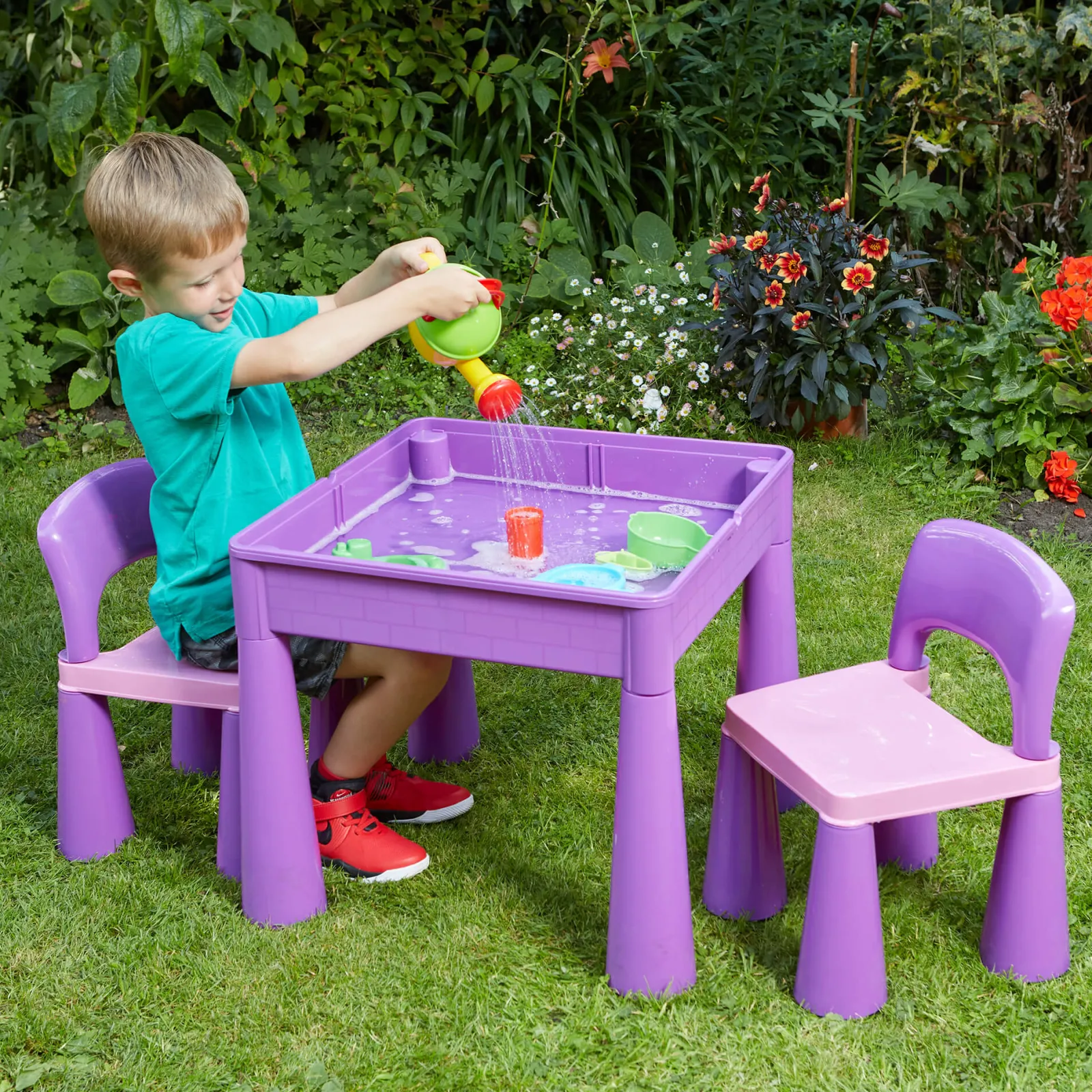 Little Helper Sand & Water Table & Sandpits & Mud Kitchens | Table & Chairs (plastic) | Kid's Indoor | Outdoor Multipurpose Plastic Table & 2 Chairs Set | Lego Board | Sand & Water Pit | Violet