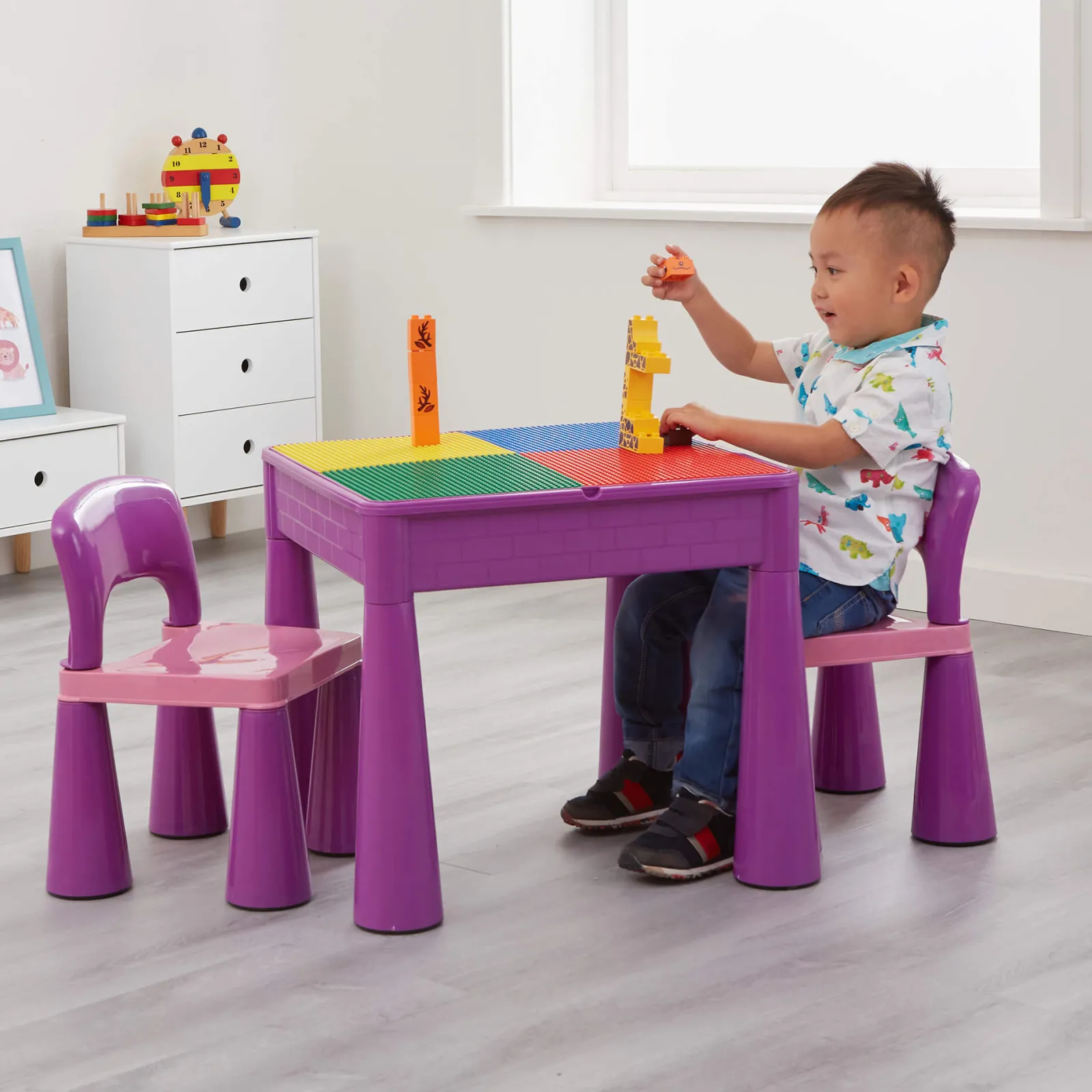 Little Helper Sand & Water Table & Sandpits & Mud Kitchens | Table & Chairs (plastic) | Kid's Indoor | Outdoor Multipurpose Plastic Table & 2 Chairs Set | Lego Board | Sand & Water Pit | Violet