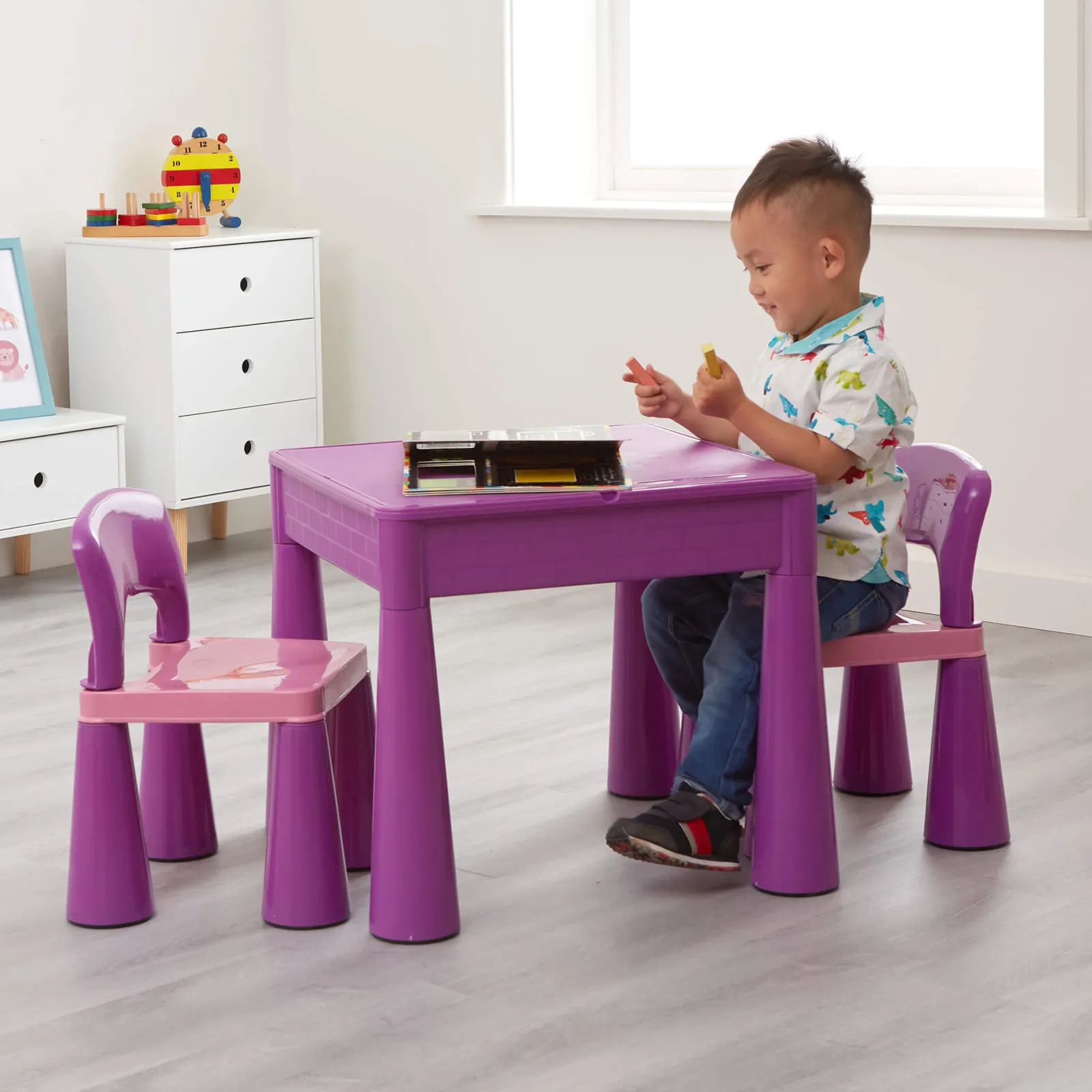 Little Helper Sand & Water Table & Sandpits & Mud Kitchens | Table & Chairs (plastic) | Kid's Indoor | Outdoor Multipurpose Plastic Table & 2 Chairs Set | Lego Board | Sand & Water Pit | Violet