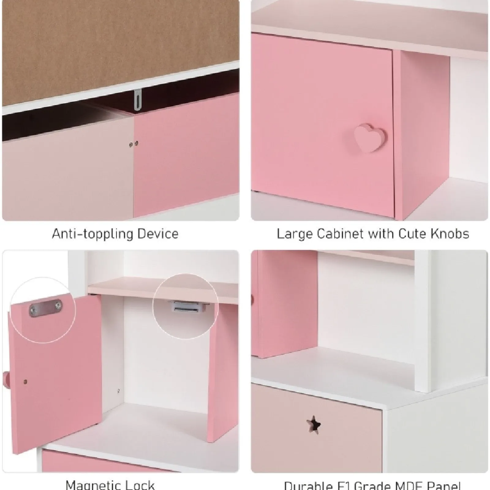 Little Helper Toy Storage Units | Toy Storage Units | Kids Large Bookshelf | Kids Bookcase with Drawers | Toy Storage | Pink & White | 3 Years+