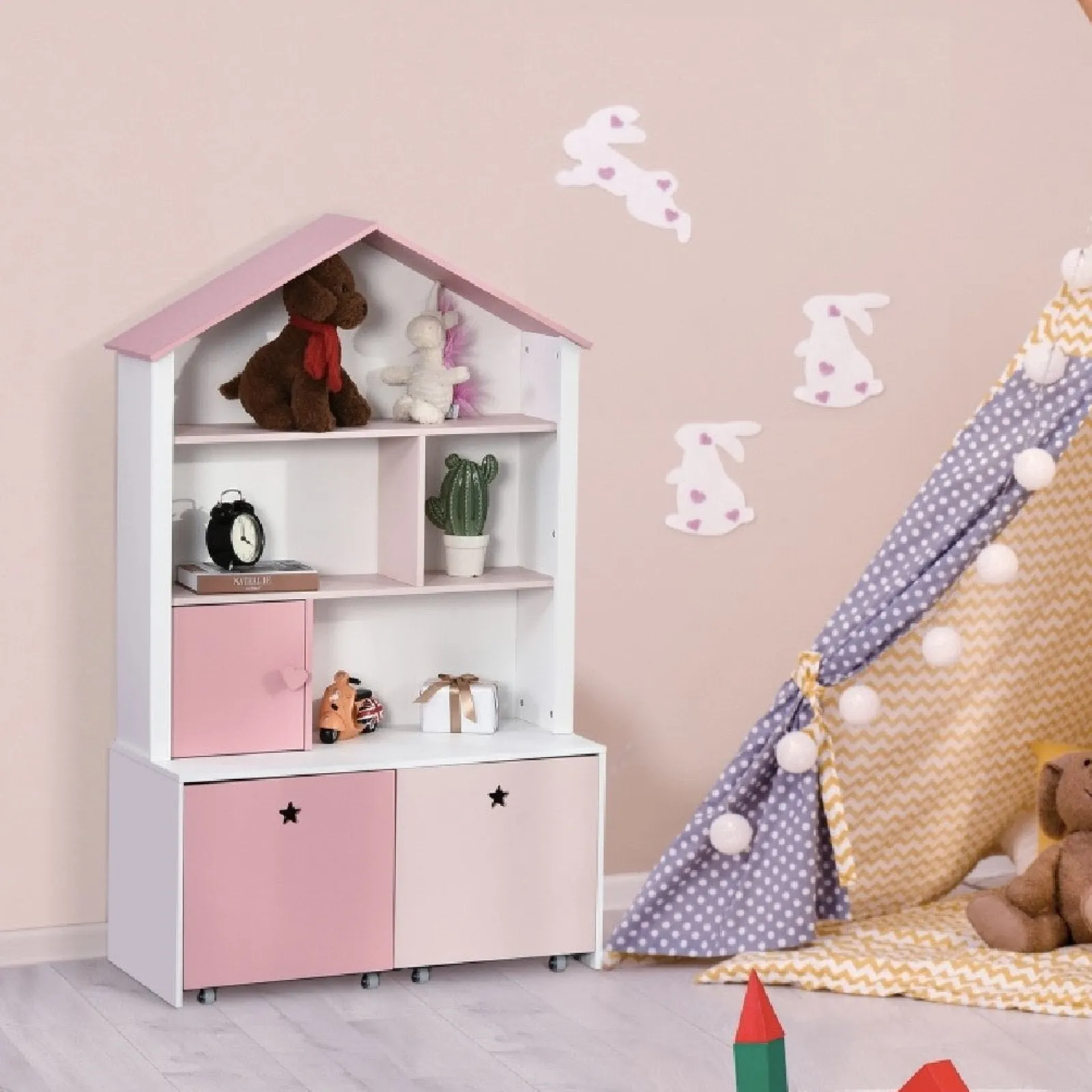 Little Helper Toy Storage Units | Toy Storage Units | Kids Large Bookshelf | Kids Bookcase with Drawers | Toy Storage | Pink & White | 3 Years+