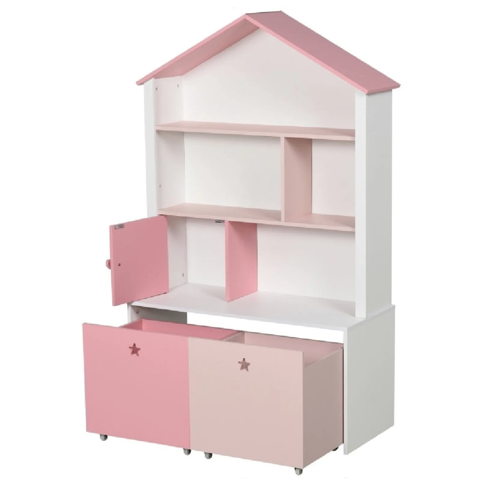 Little Helper Toy Storage Units | Toy Storage Units | Kids Large Bookshelf | Kids Bookcase with Drawers | Toy Storage | Pink & White | 3 Years+