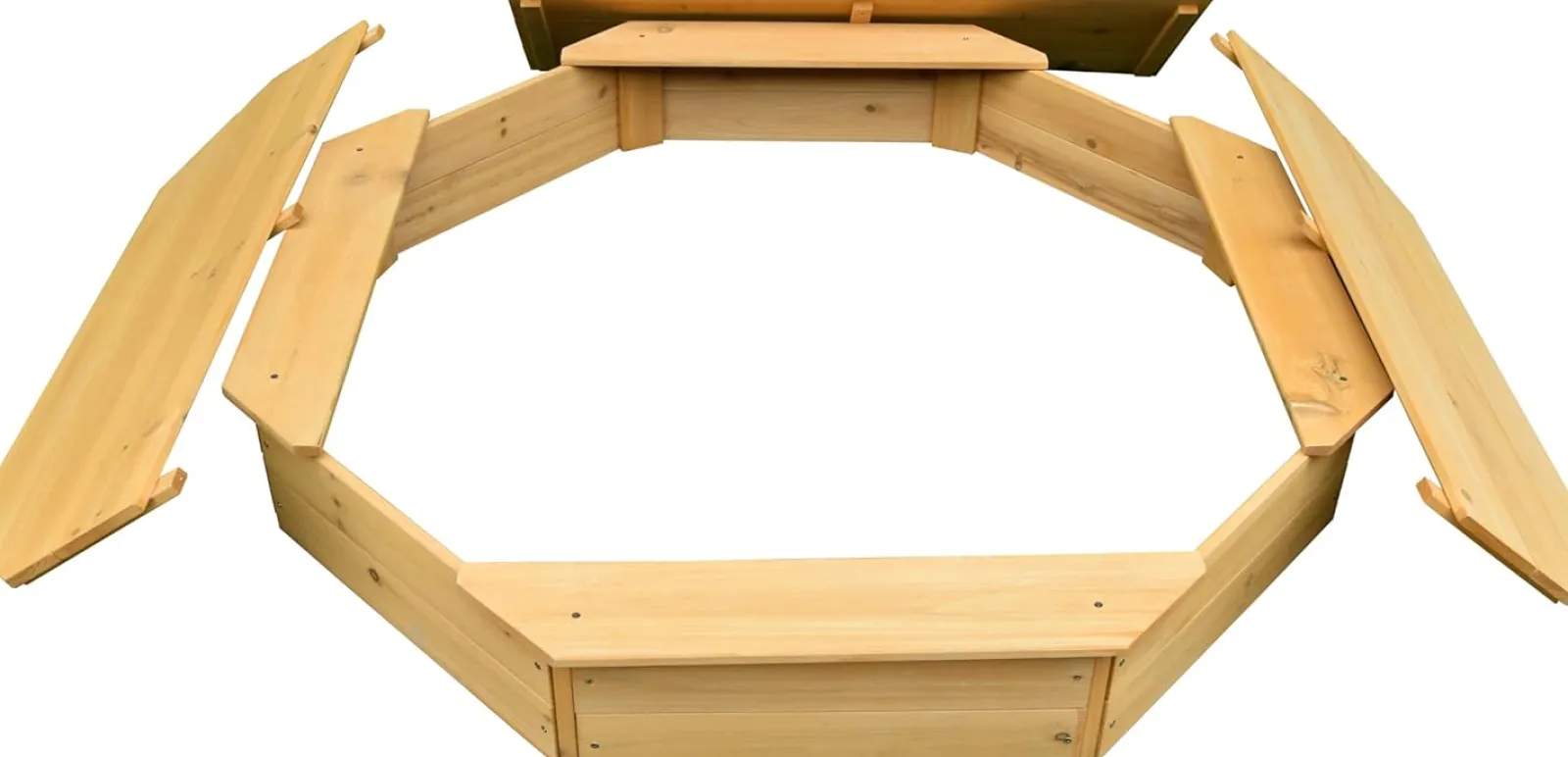 Little Helper Sand & Water Table & Sandpits & Mud Kitchens | Kids Large Hexagonal Eco Timber Wooden Sandpit with Wooden Lid Cover | 1.3m diameter