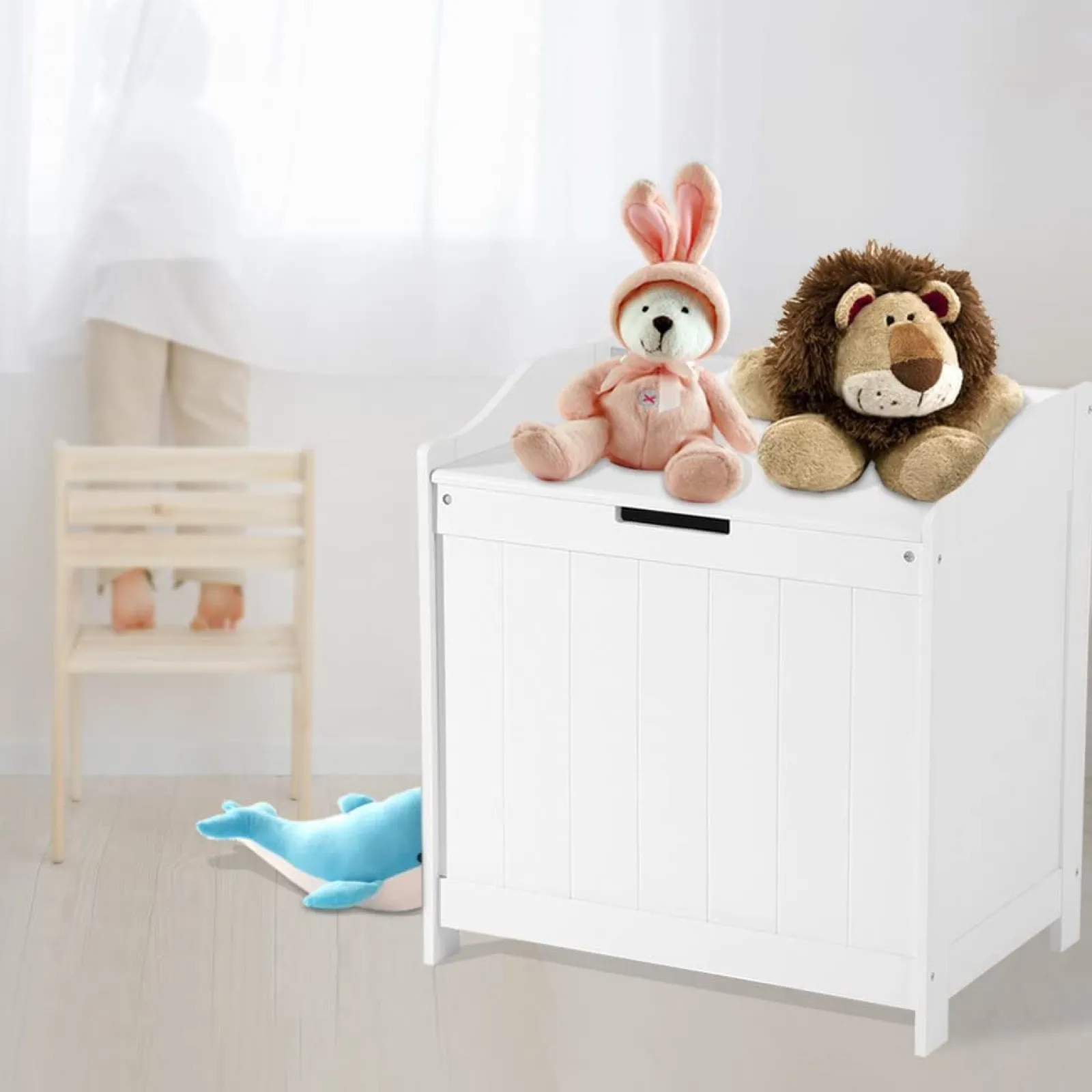 Little Helper Toy Storage Units | Toy Storage Units | Kids Large Wooden Toy Box with Slow Release Hinge | Ottoman | Blanket Box | White