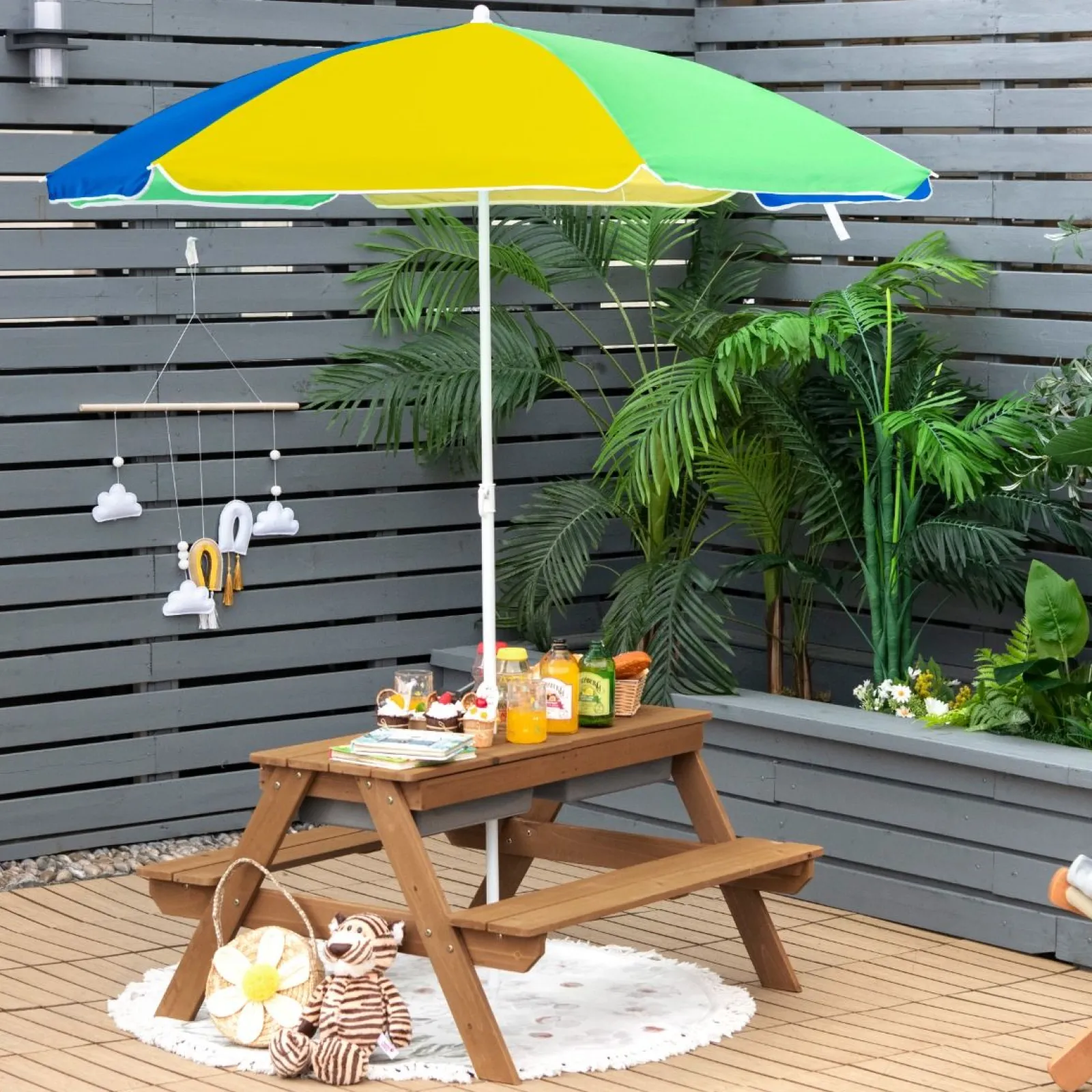 Little Helper Sand & Water Table & Sandpits & Mud Kitchens | Montessori Toys & Products | Kids Montessori Eco Fir Wooden Sandpit | Water Play | Picnic Bench | 3-10 Years
