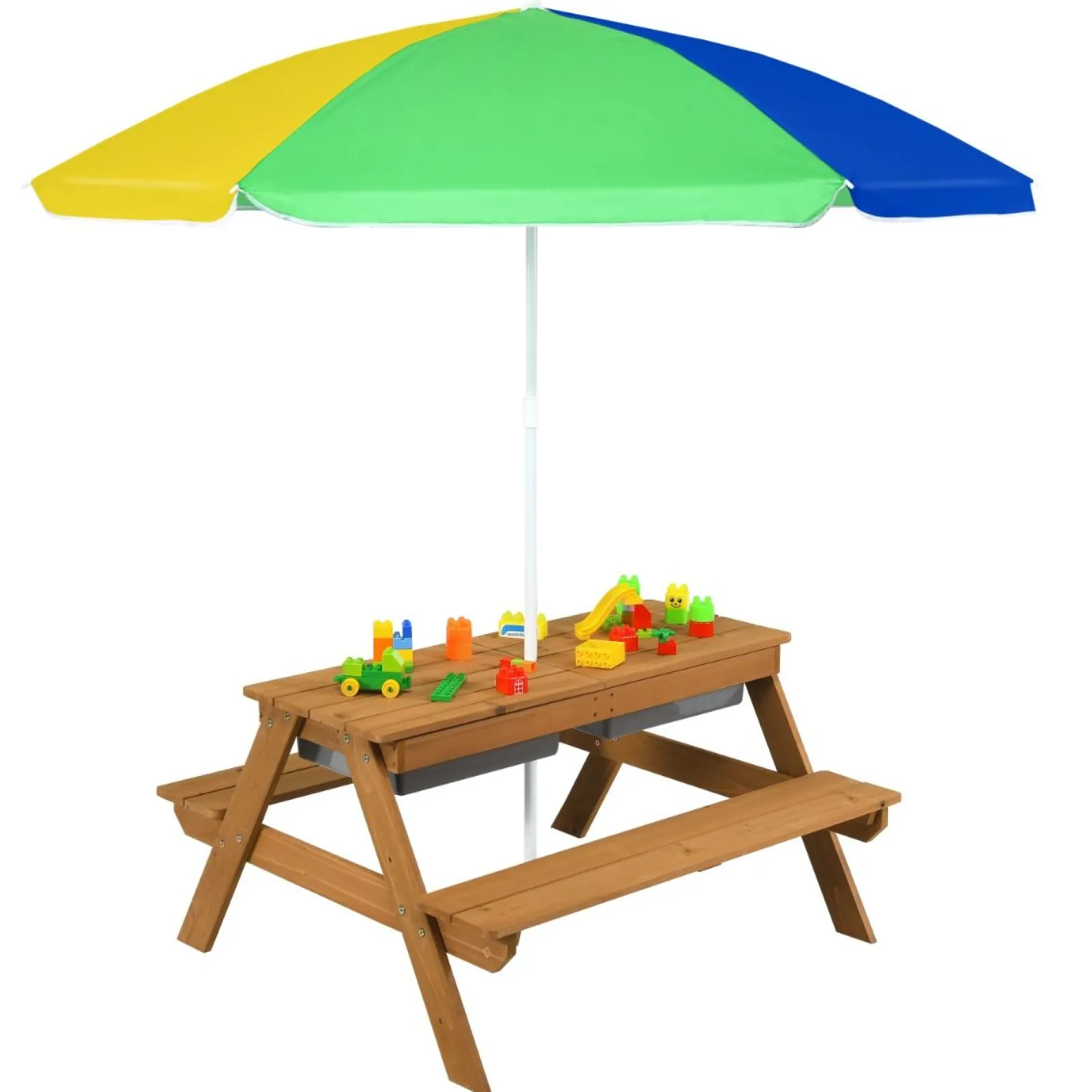 Little Helper Sand & Water Table & Sandpits & Mud Kitchens | Montessori Toys & Products | Kids Montessori Eco Fir Wooden Sandpit | Water Play | Picnic Bench | 3-10 Years