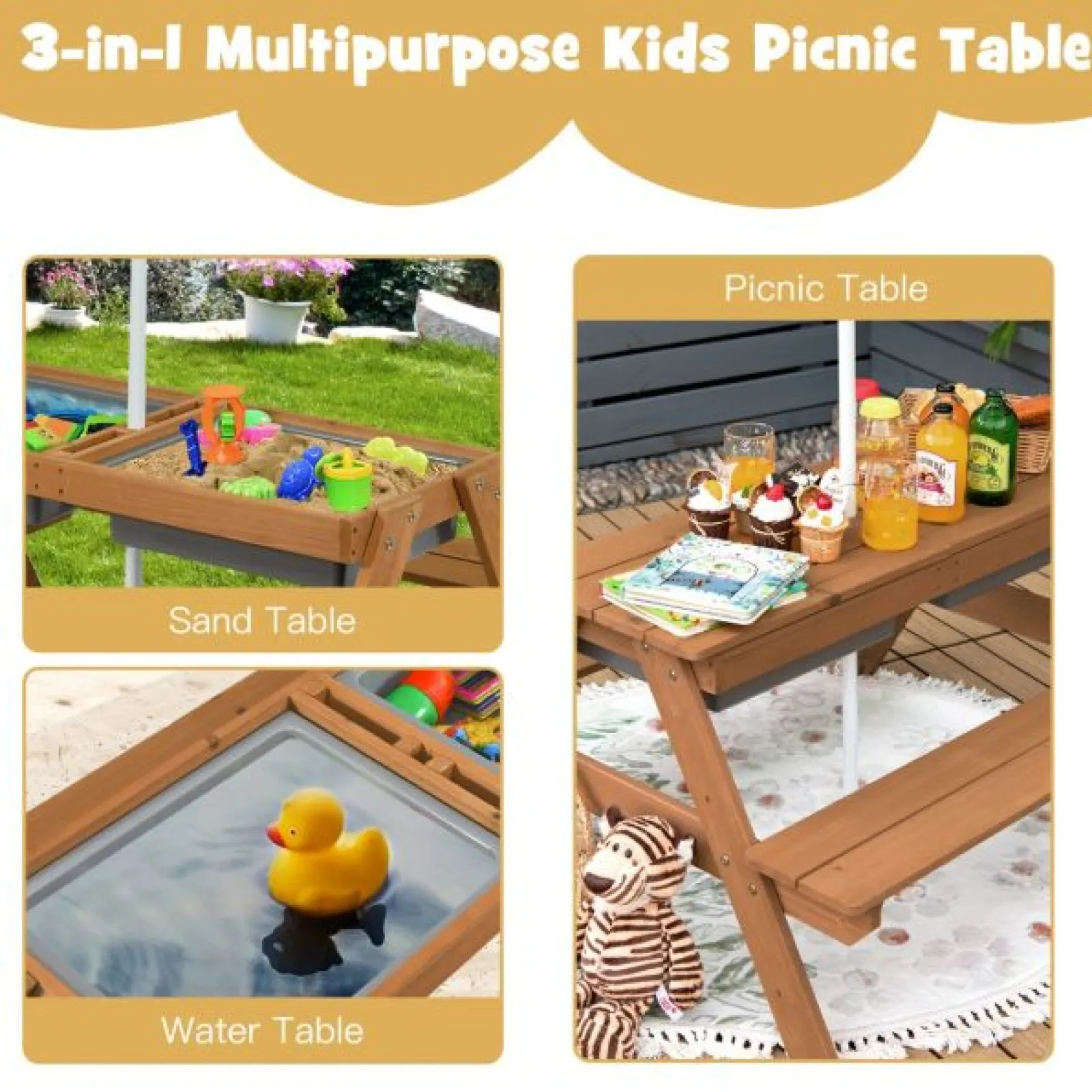 Little Helper Sand & Water Table & Sandpits & Mud Kitchens | Montessori Toys & Products | Kids Montessori Eco Fir Wooden Sandpit | Water Play | Picnic Bench | 3-10 Years