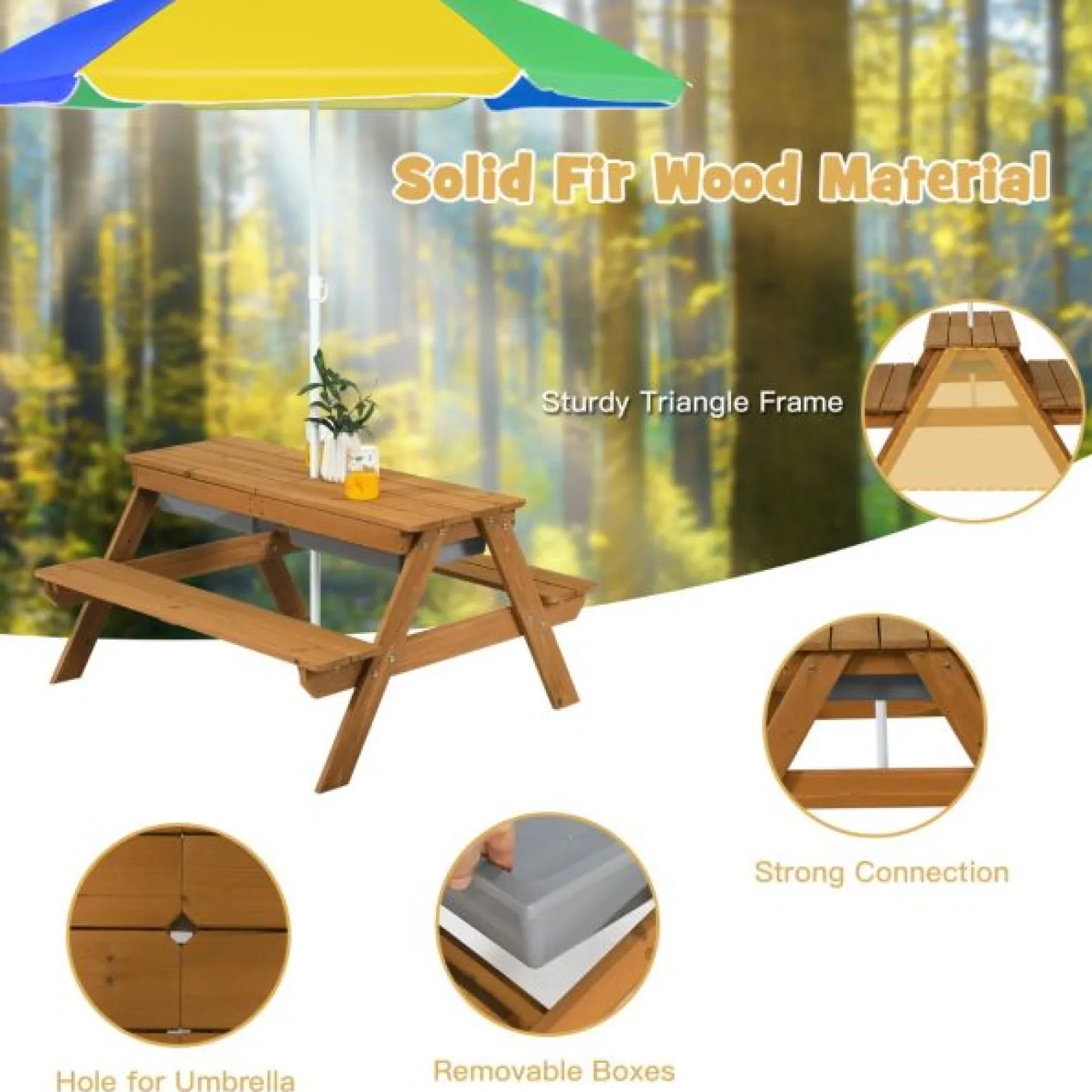 Little Helper Sand & Water Table & Sandpits & Mud Kitchens | Montessori Toys & Products | Kids Montessori Eco Fir Wooden Sandpit | Water Play | Picnic Bench | 3-10 Years
