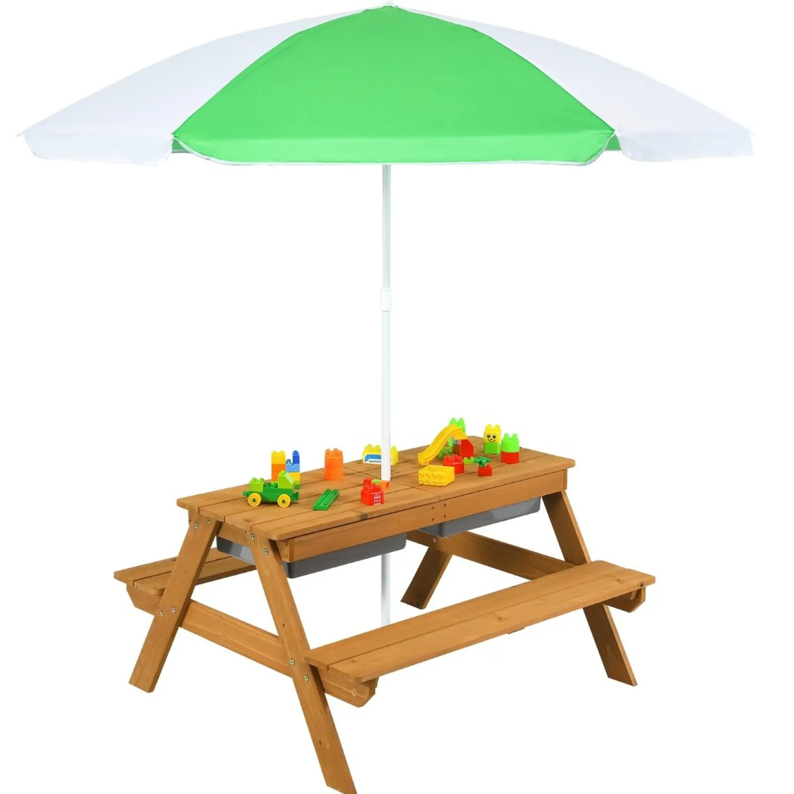 Little Helper Sand & Water Table & Sandpits & Mud Kitchens | Montessori Toys & Products | Kids Montessori Eco Fir Wooden Sandpit | Water Play | Picnic Bench | 3-10 Years