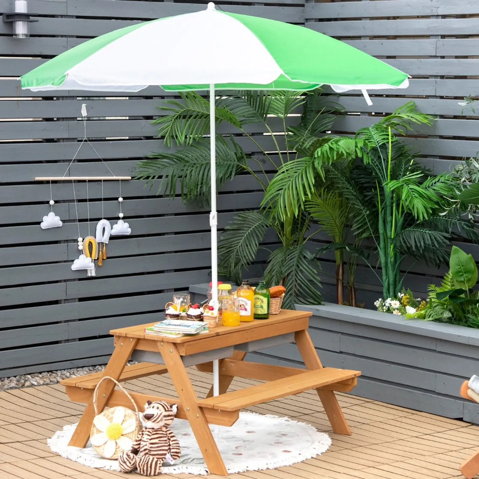 Little Helper Sand & Water Table & Sandpits & Mud Kitchens | Montessori Toys & Products | Kids Montessori Eco Fir Wooden Sandpit | Water Play | Picnic Bench | 3-10 Years