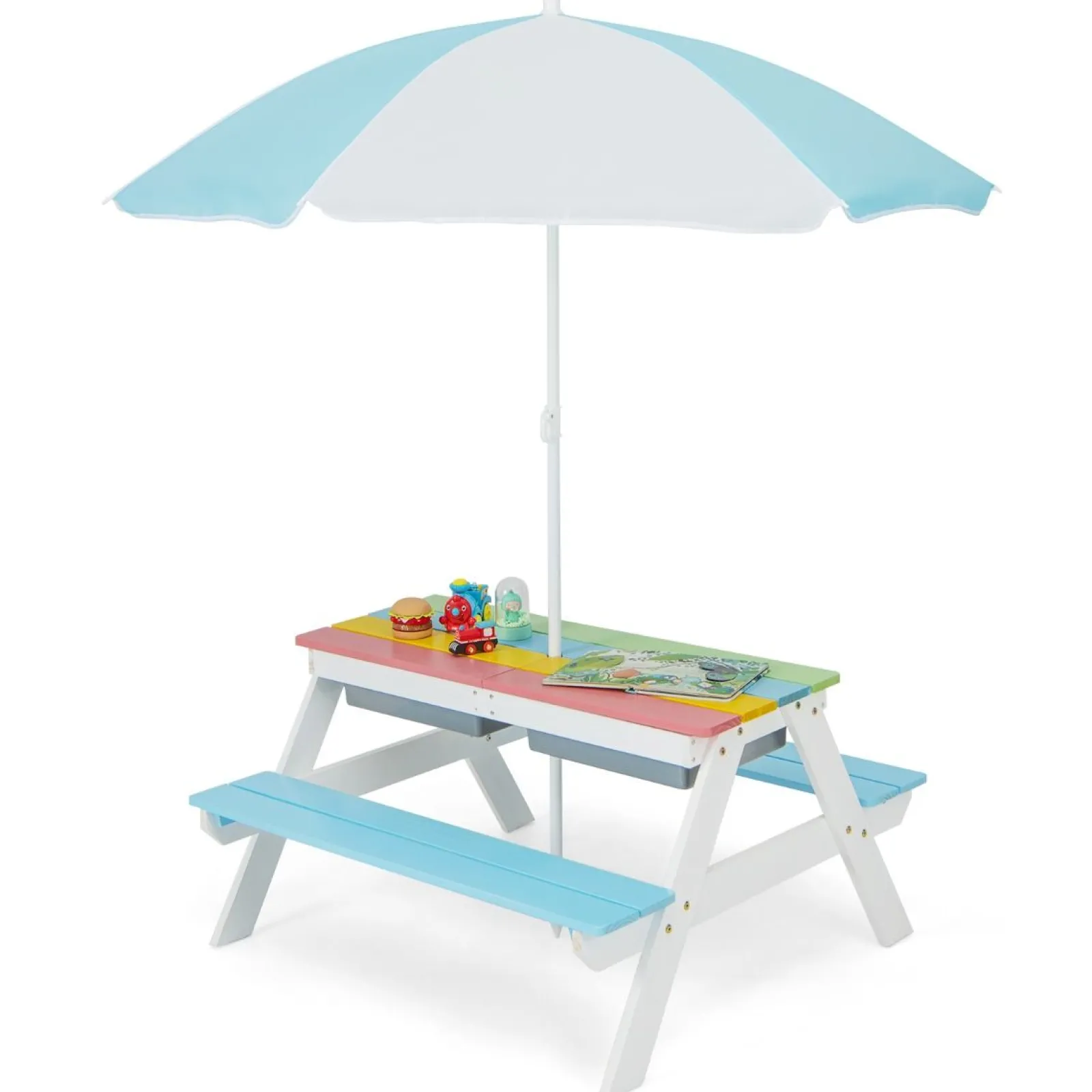 Little Helper Sand & Water Table & Sandpits & Mud Kitchens | Montessori Toys & Products | Kids Montessori Eco Fir Wooden Sandpit | Water Play | Picnic Bench | 3-10 Years