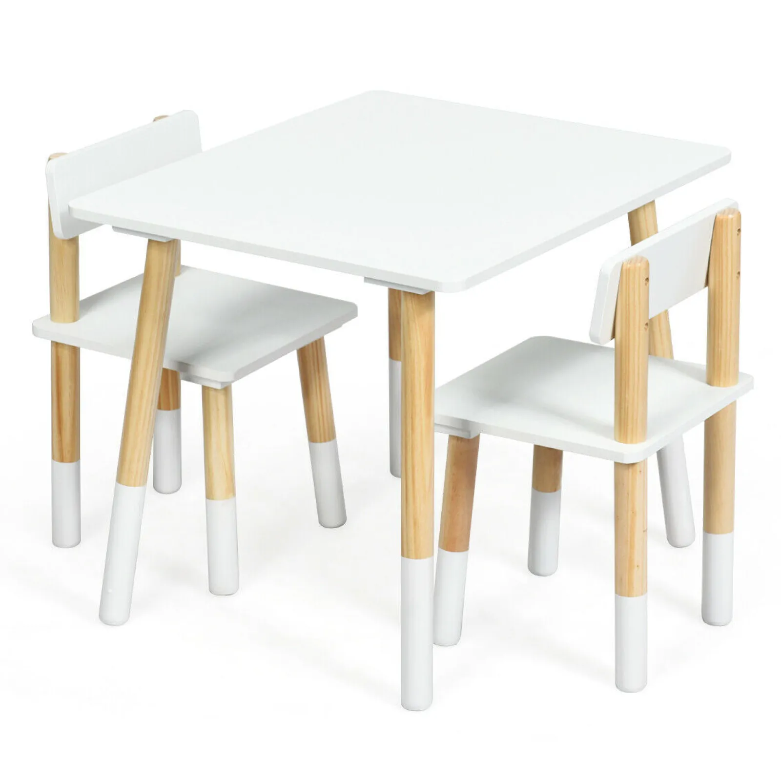 Little Helper Montessori Toys & Products | Table & Chairs (wooden) | Kids Montessori Eco Pine Wood Table and 2 Ergonomic Chairs | White & Pine | 3 Years+