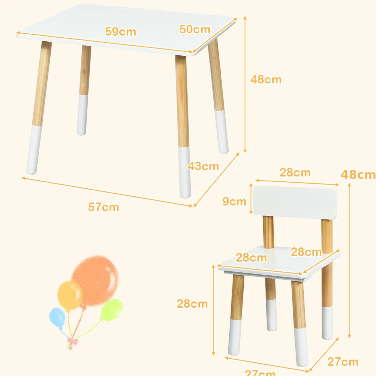 Little Helper Montessori Toys & Products | Table & Chairs (wooden) | Kids Montessori Eco Pine Wood Table and 2 Ergonomic Chairs | White & Pine | 3 Years+