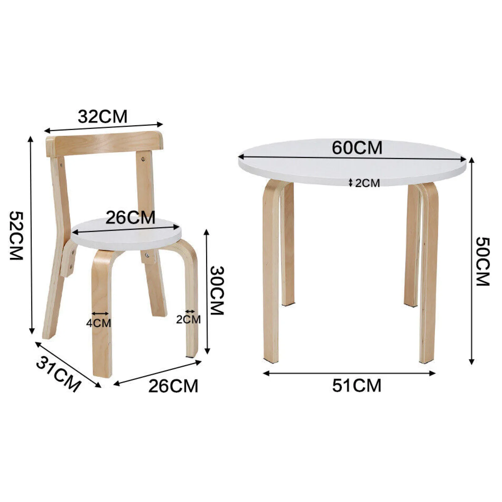 Little Helper Montessori Toys & Products | Table & Chairs (wooden) | Kids Montessori Eco Poplar Wood & Birch Table | 2 Ergonomic Chairs | White & Natural | 2-10 Years+