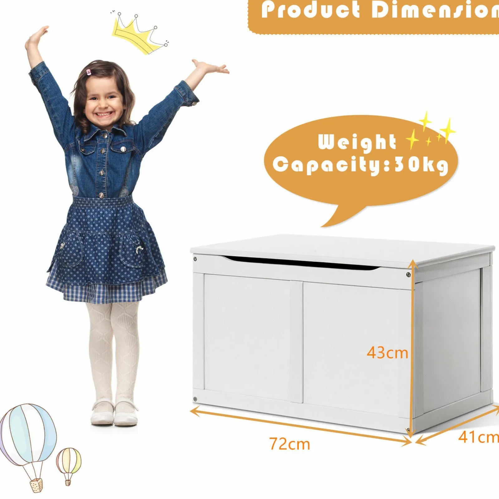 Little Helper Toy Box & Blanket Box | Toy Box & Blanket Box | Kids Montessori Eco Wooden Toy Box with Slow-Release Safety Hinge | White | 72cm