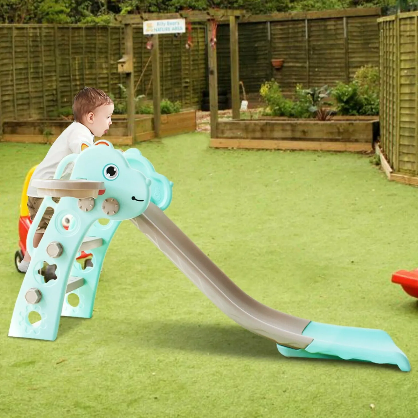 Little Helper Swing & Slide Sets & Garden Play & Trampolines | Montessori Toys & Products | Kids Montessori Folding Slide with Extended Safety Platform | Pink or Aqua | 3-6 years