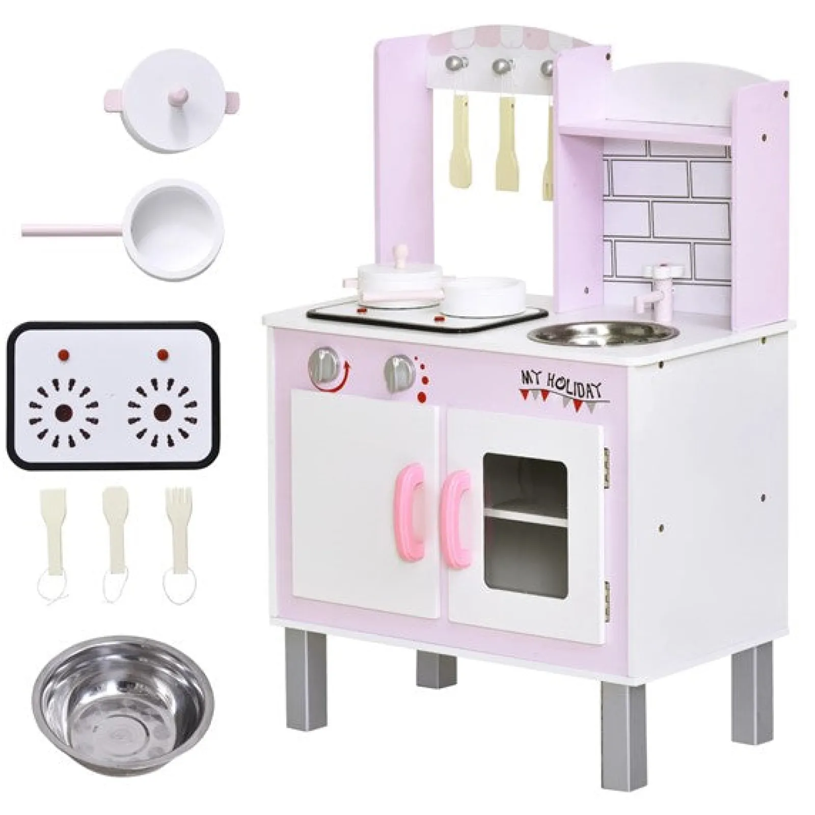 Little Helper Wooden Toys & Educational Toys | Toy Kitchens | Kids Montessori Inspired Wooden Toy Kitchen with Realistic Sounds & Accessories | Candy Pink & White