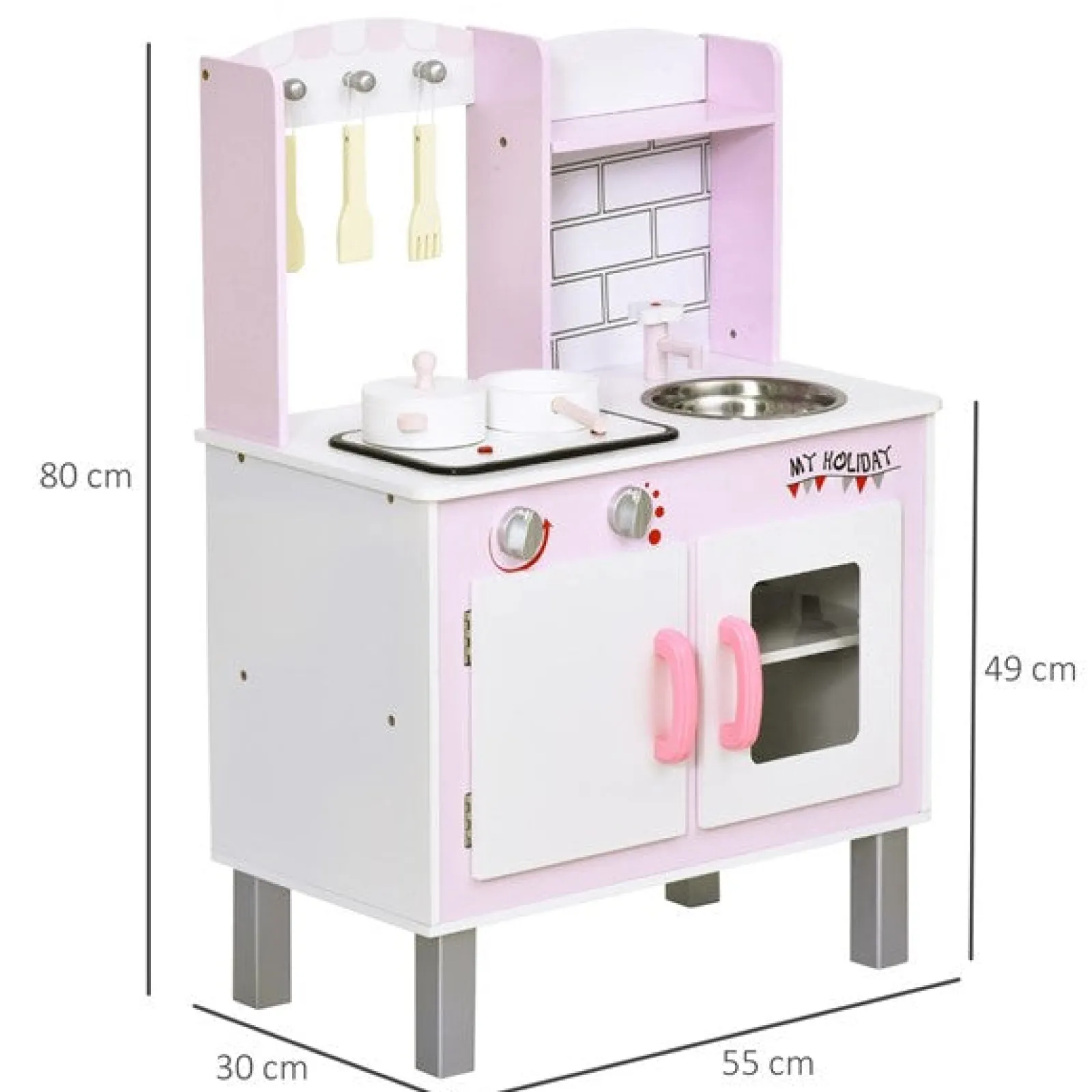 Little Helper Wooden Toys & Educational Toys | Toy Kitchens | Kids Montessori Inspired Wooden Toy Kitchen with Realistic Sounds & Accessories | Candy Pink & White