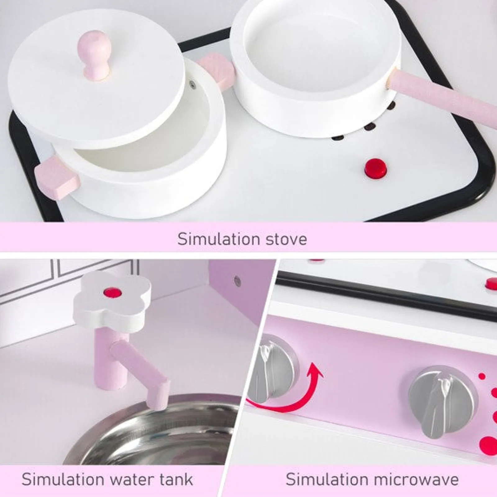 Little Helper Wooden Toys & Educational Toys | Toy Kitchens | Kids Montessori Inspired Wooden Toy Kitchen with Realistic Sounds & Accessories | Candy Pink & White