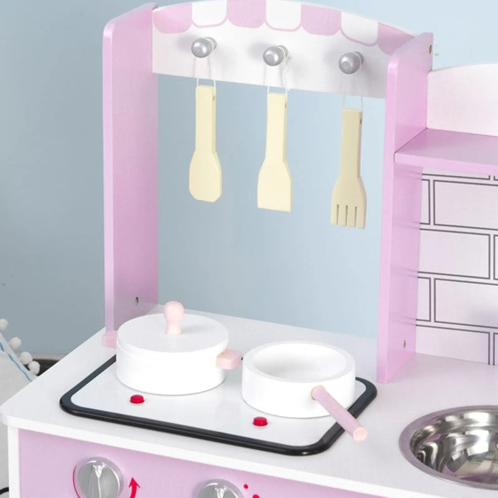Little Helper Wooden Toys & Educational Toys | Toy Kitchens | Kids Montessori Inspired Wooden Toy Kitchen with Realistic Sounds & Accessories | Candy Pink & White