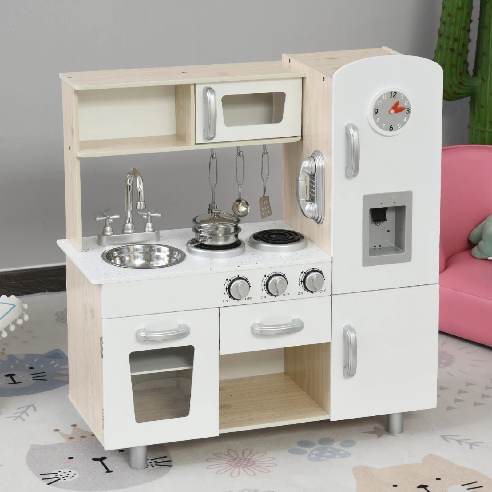 Little Helper Wooden Toys & Educational Toys | Toy Kitchens | Kids Montessori Inspired Wooden Toy Kitchen with Realistic Sounds & Accessories | Natural & White