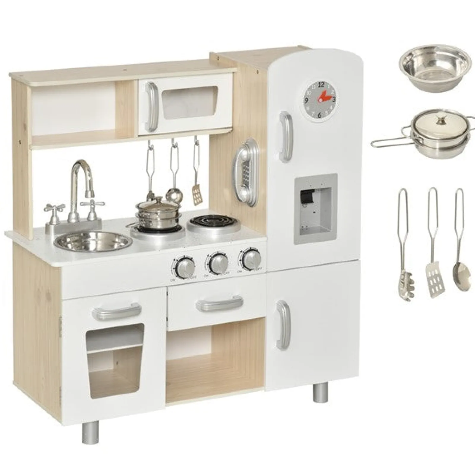 Little Helper Wooden Toys & Educational Toys | Toy Kitchens | Kids Montessori Inspired Wooden Toy Kitchen with Realistic Sounds & Accessories | Natural & White