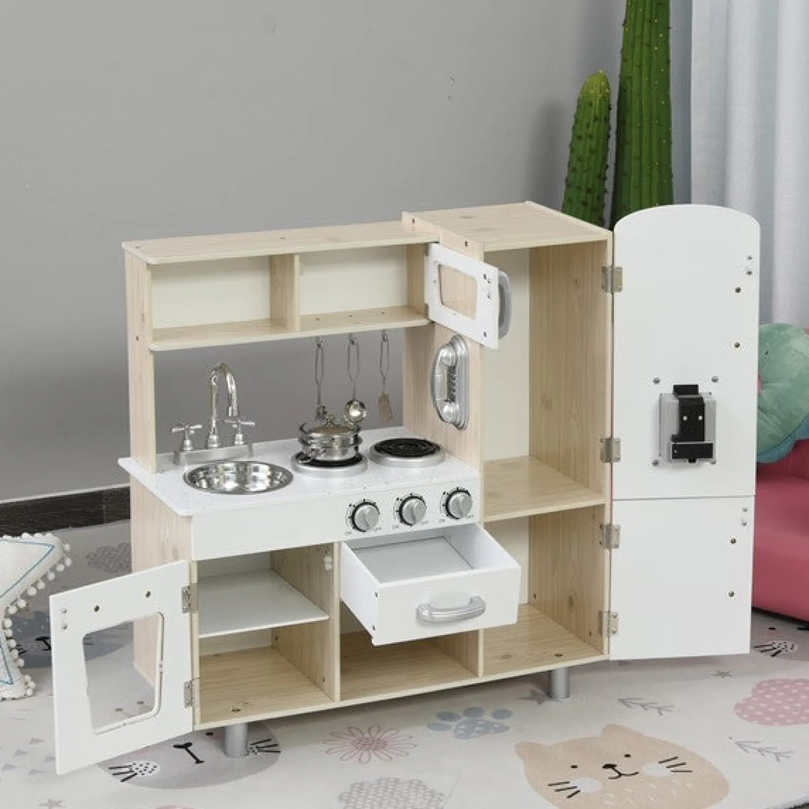 Little Helper Wooden Toys & Educational Toys | Toy Kitchens | Kids Montessori Inspired Wooden Toy Kitchen with Realistic Sounds & Accessories | Natural & White