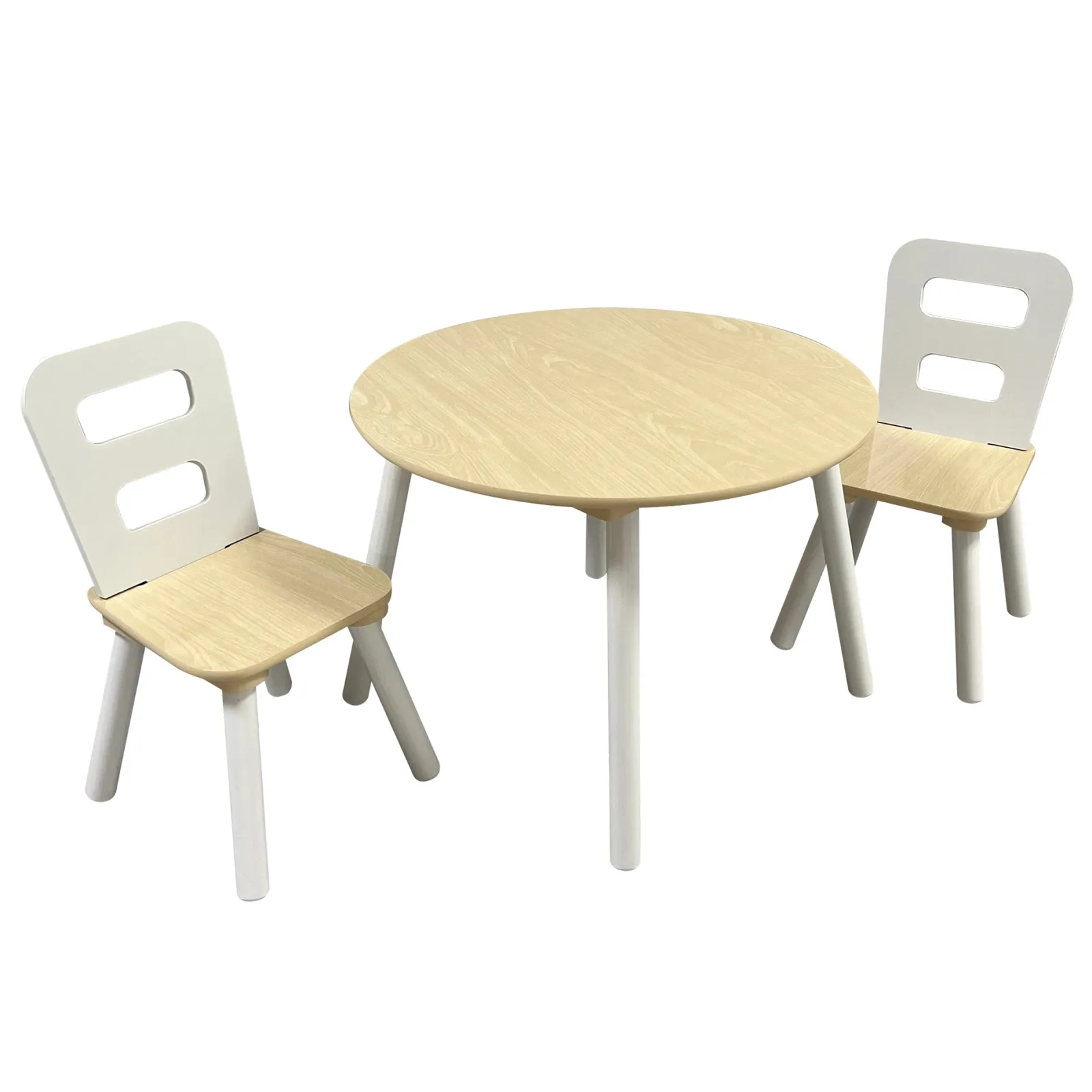 Little Helper Montessori Toys & Products | Table & Chairs (wooden) | Kids Montessori Modern White and Natural Wood Table and 2 Chairs | 2 Years +