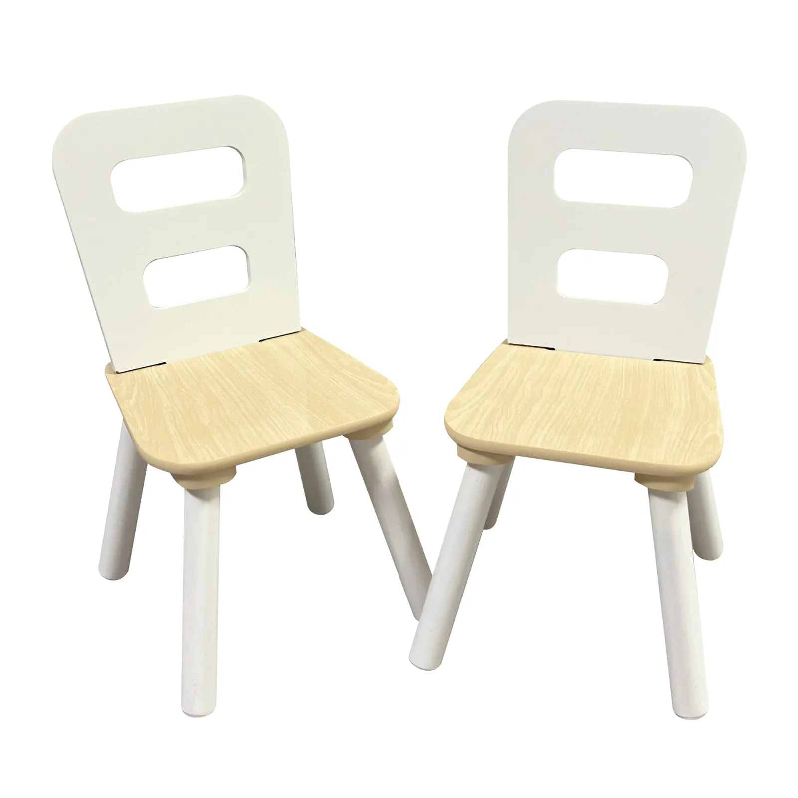 Little Helper Montessori Toys & Products | Table & Chairs (wooden) | Kids Montessori Modern White and Natural Wood Table and 2 Chairs | 2 Years +