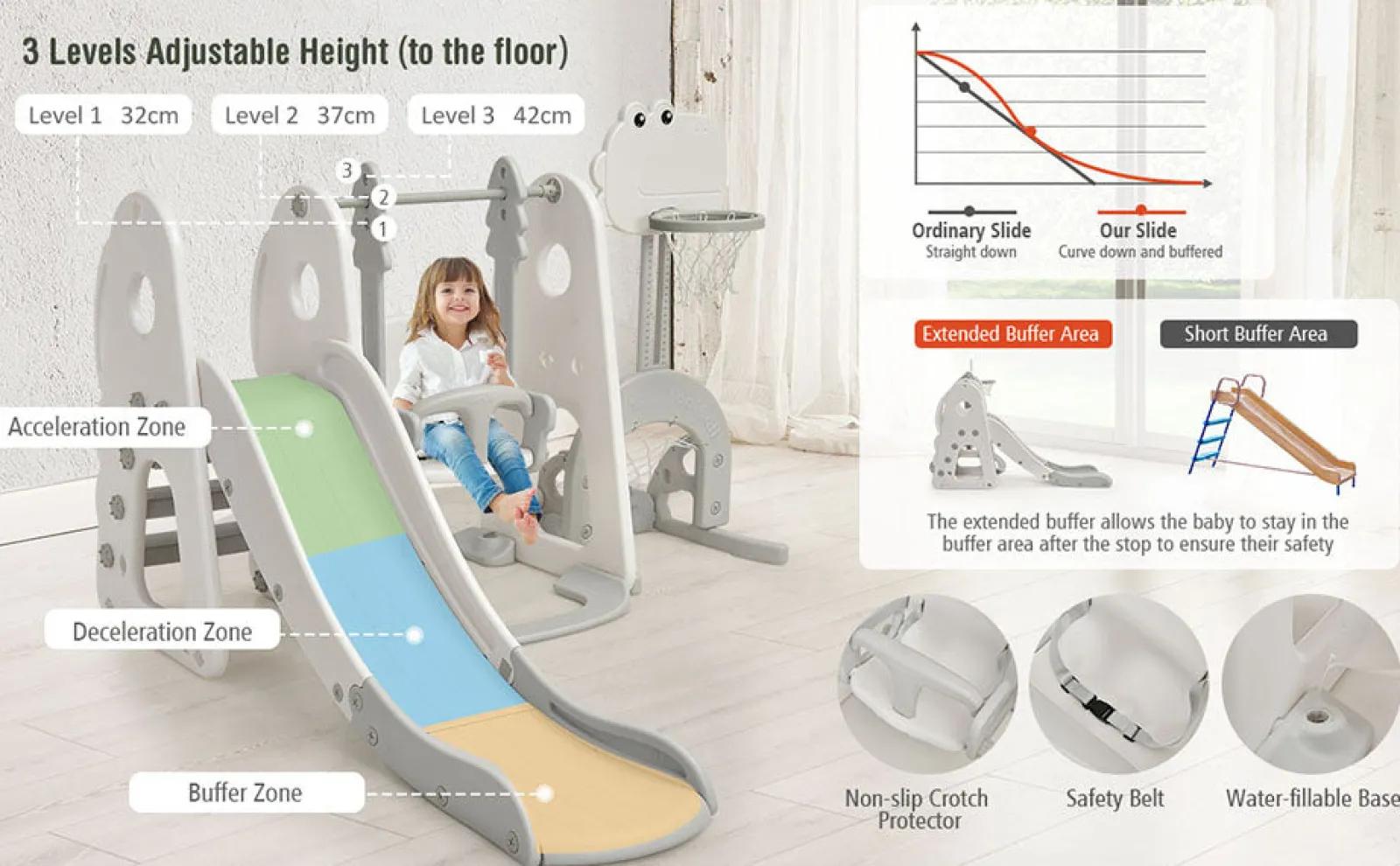Little Helper Swing & Slide Sets & Garden Play & Trampolines | Montessori Toys & Products | Kids Montessori Play Swing & Slide Set | Basketball | Indoor Outdoor | 3 colours | 18m+