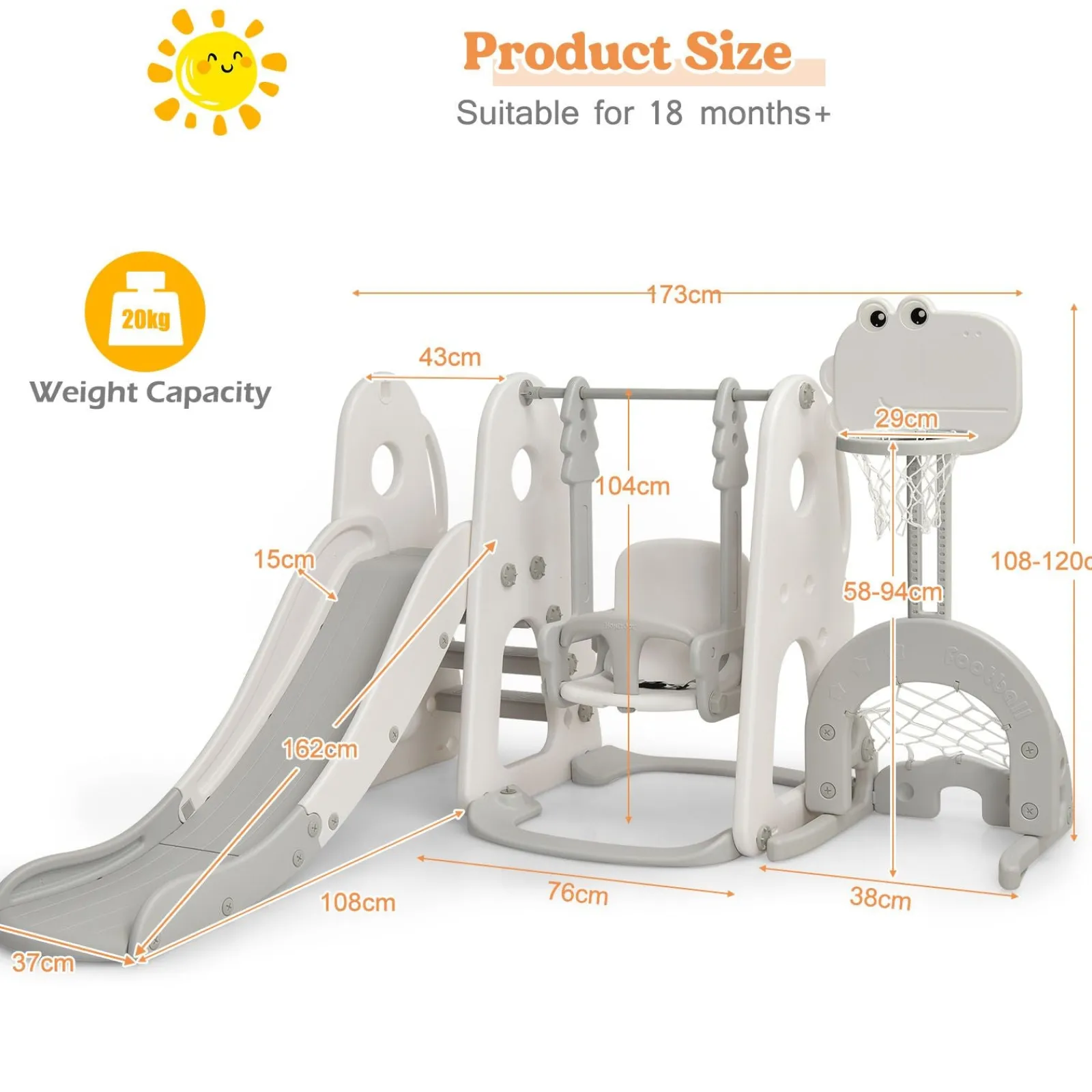 Little Helper Swing & Slide Sets & Garden Play & Trampolines | Montessori Toys & Products | Kids Montessori Play Swing & Slide Set | Basketball | Indoor Outdoor | 3 colours | 18m+