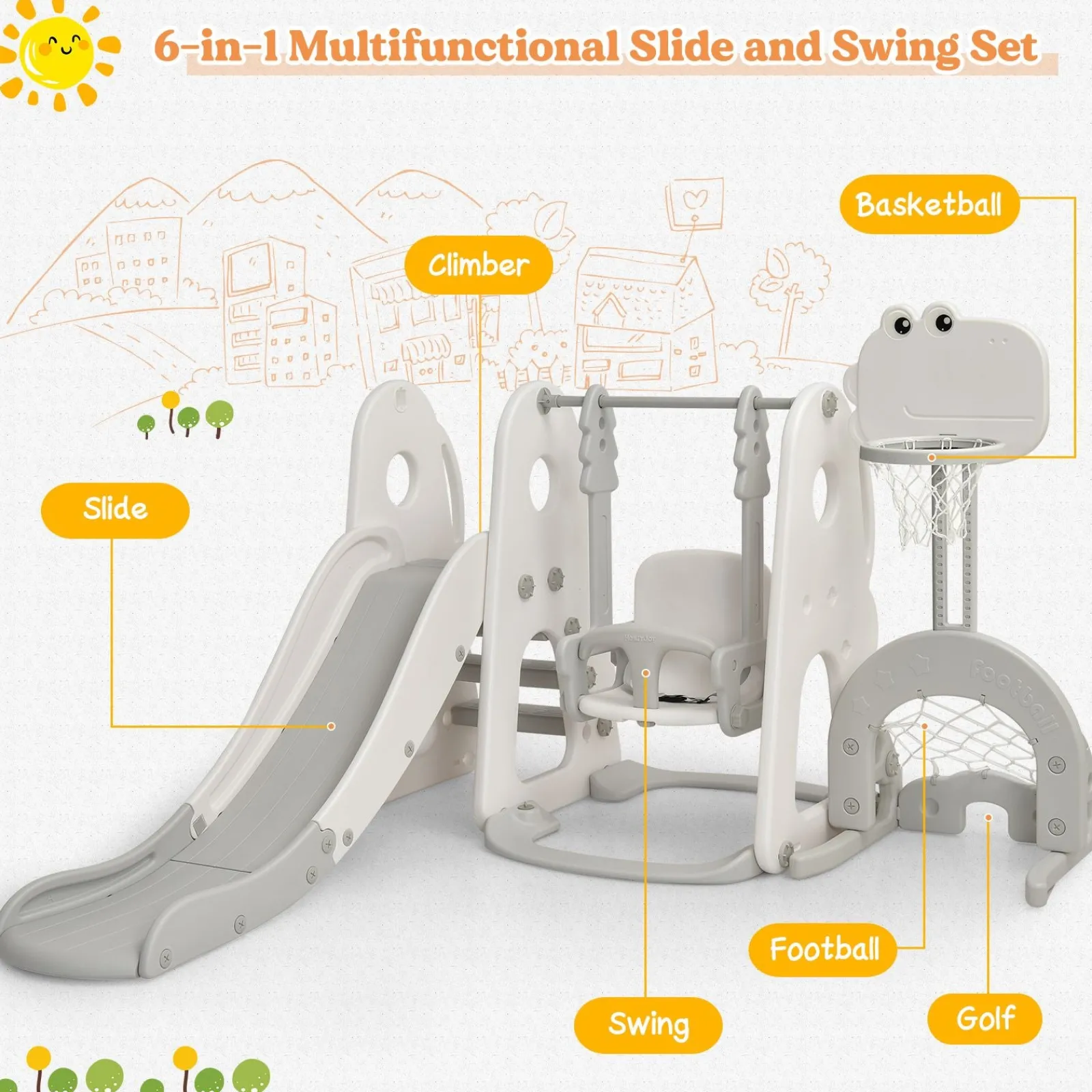 Little Helper Swing & Slide Sets & Garden Play & Trampolines | Montessori Toys & Products | Kids Montessori Play Swing & Slide Set | Basketball | Indoor Outdoor | 3 colours | 18m+