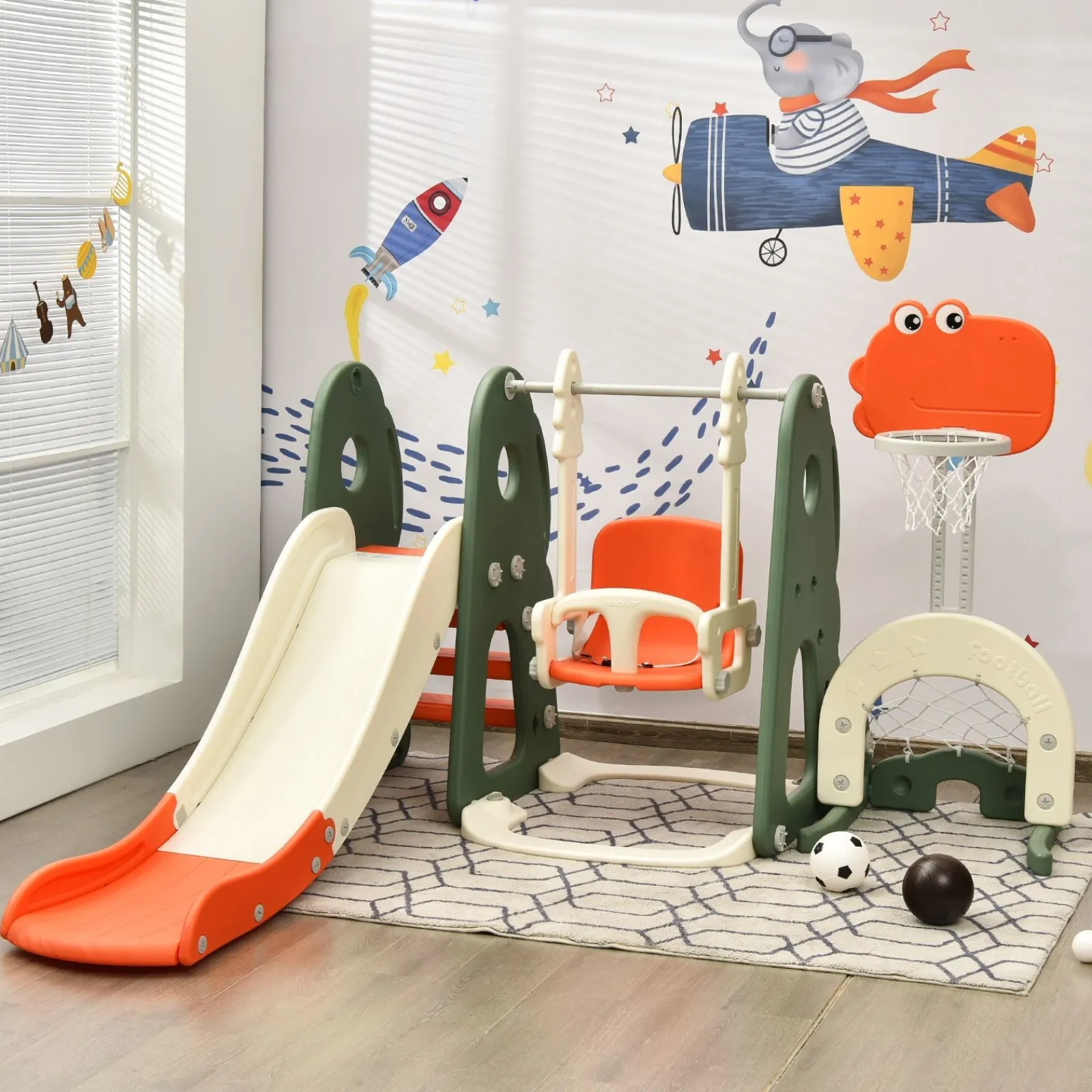 Little Helper Swing & Slide Sets & Garden Play & Trampolines | Montessori Toys & Products | Kids Montessori Play Swing & Slide Set | Basketball | Indoor Outdoor | 3 colours | 18m+