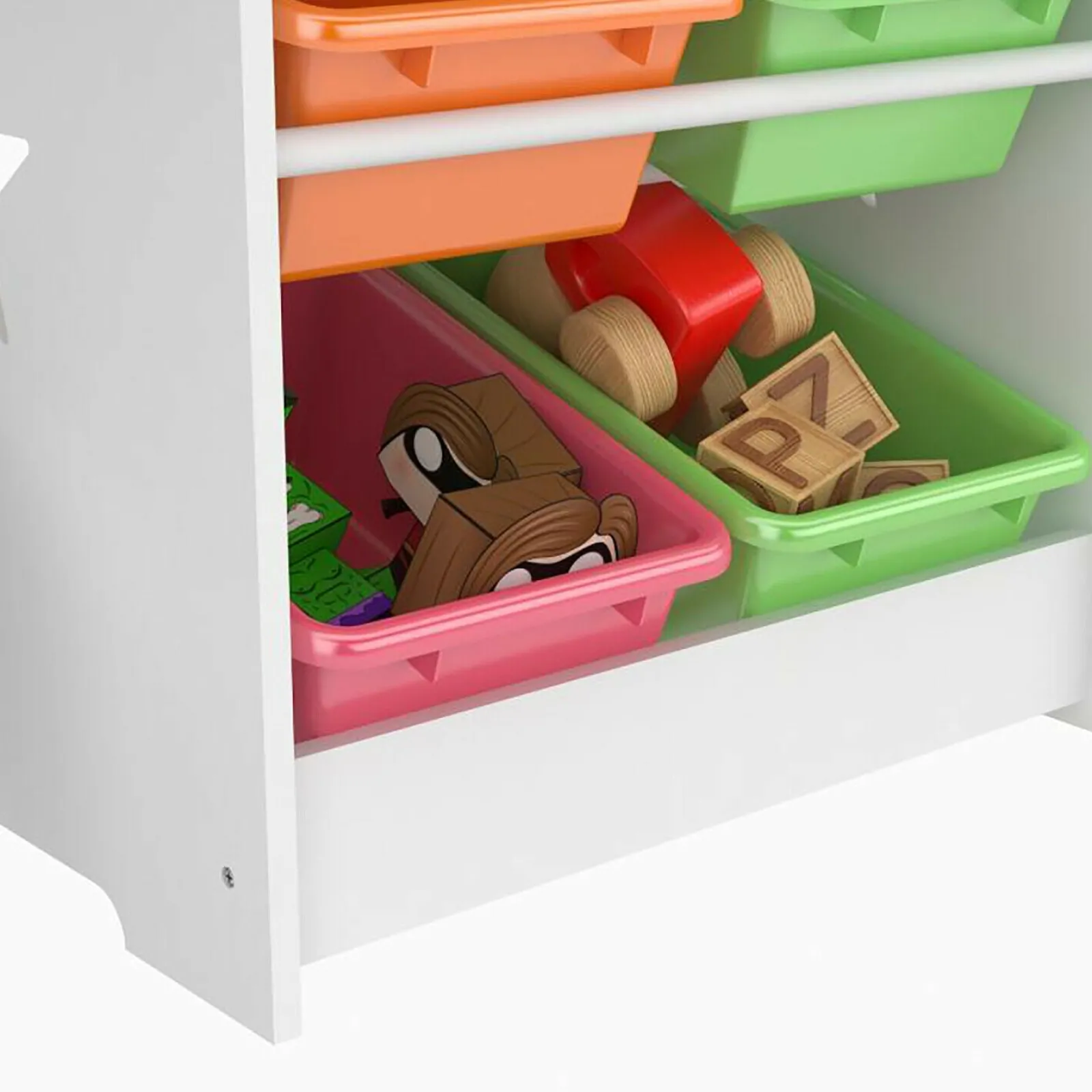 Little Helper Table & Chairs (wooden) | Kids Montessori Table & 2 Chairs Set | 4 Vibrant Storage Bins | White | 3 years+