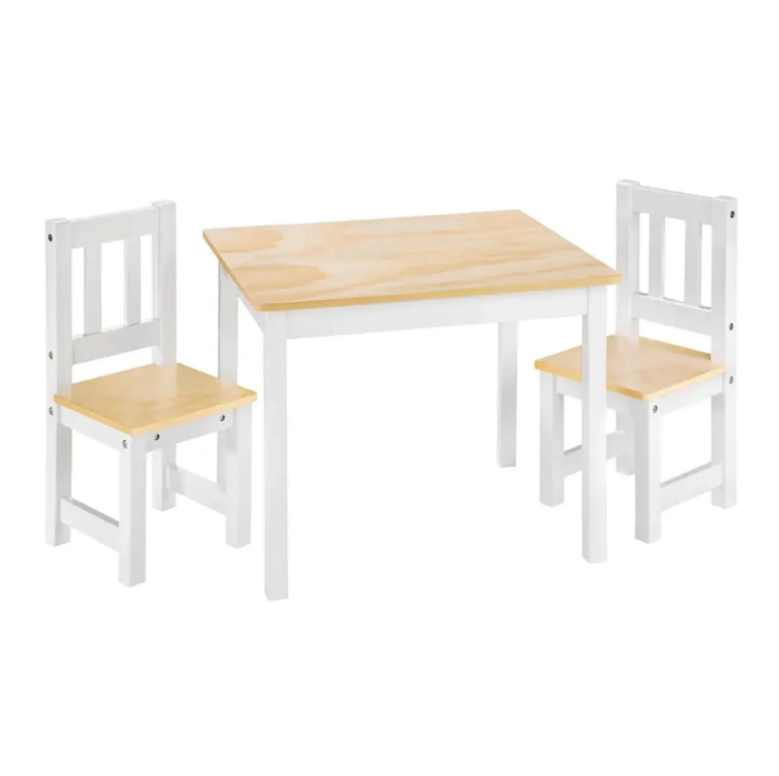 Little Helper Montessori Toys & Products | Table & Chairs (wooden) | Kids Montessori White Natural Wood Table and 2 Chairs | 3 years +