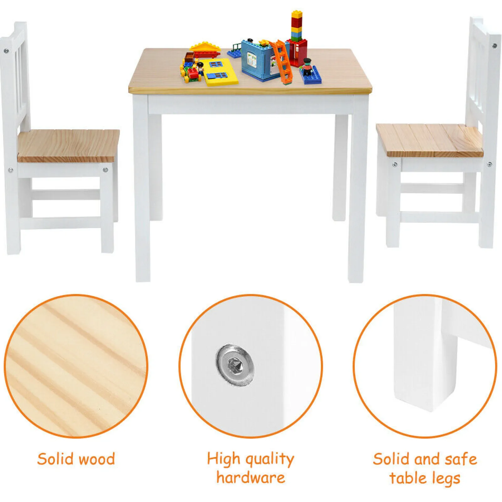 Little Helper Montessori Toys & Products | Table & Chairs (wooden) | Kids Montessori White Natural Wood Table and 2 Chairs | 3 years +