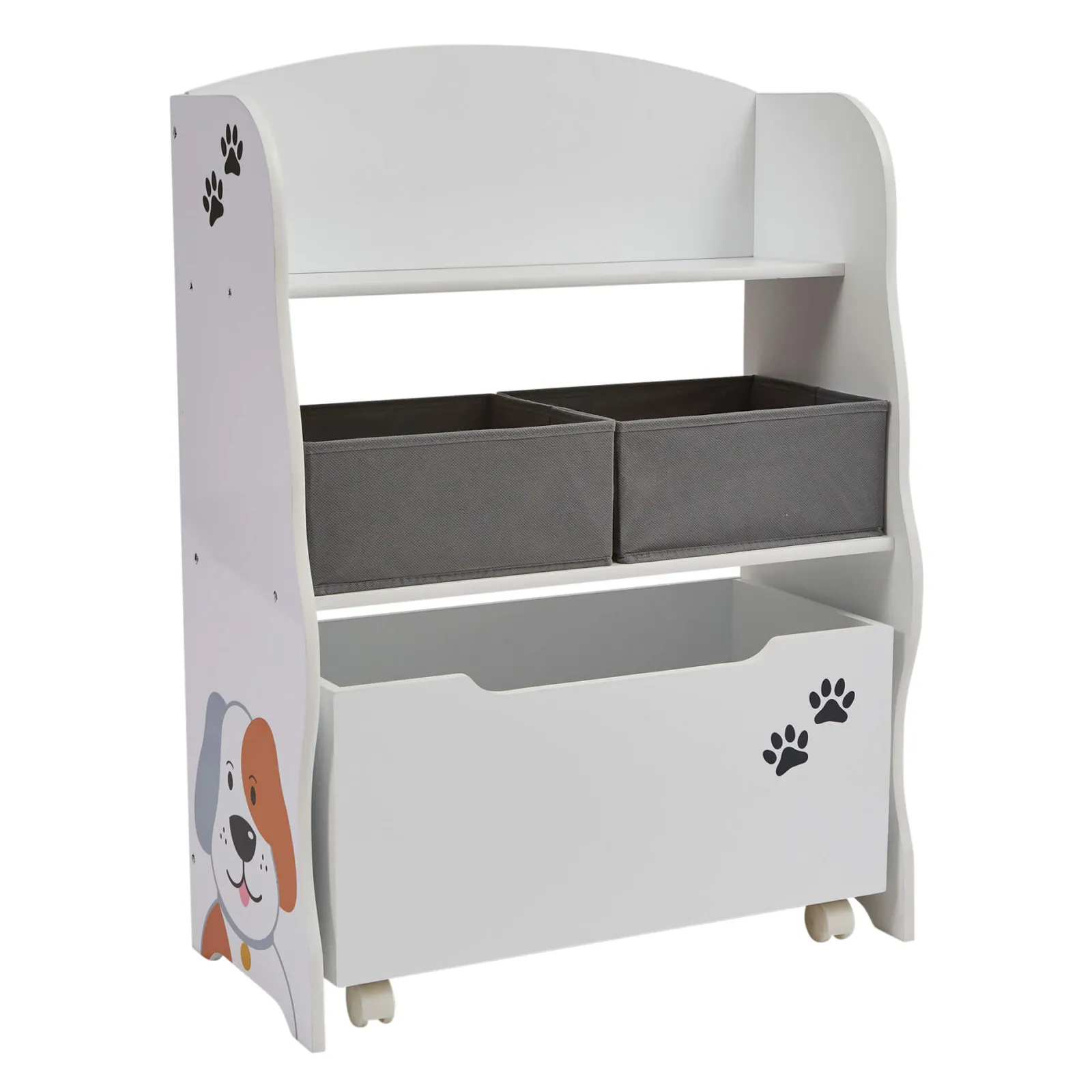 Little Helper Montessori Toys & Products | Toy Storage Units | Kid's Montessori Wooden Bookcase & Toy Storage Unit | Rollout Drawer & Boxes | Dog & Cat Design