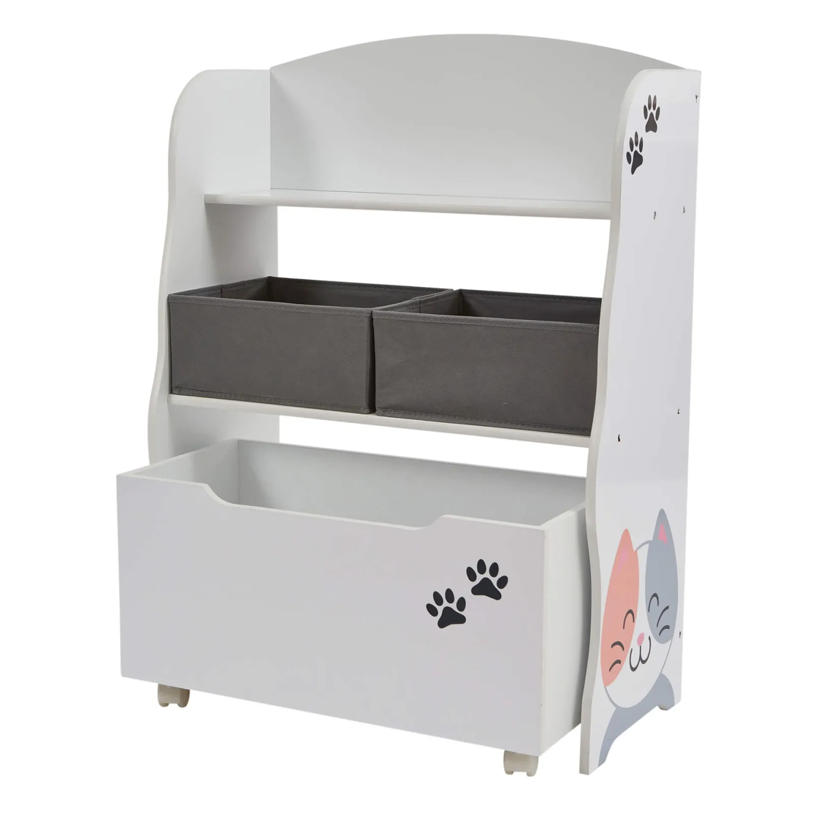 Little Helper Montessori Toys & Products | Toy Storage Units | Kid's Montessori Wooden Bookcase & Toy Storage Unit | Rollout Drawer & Boxes | Dog & Cat Design