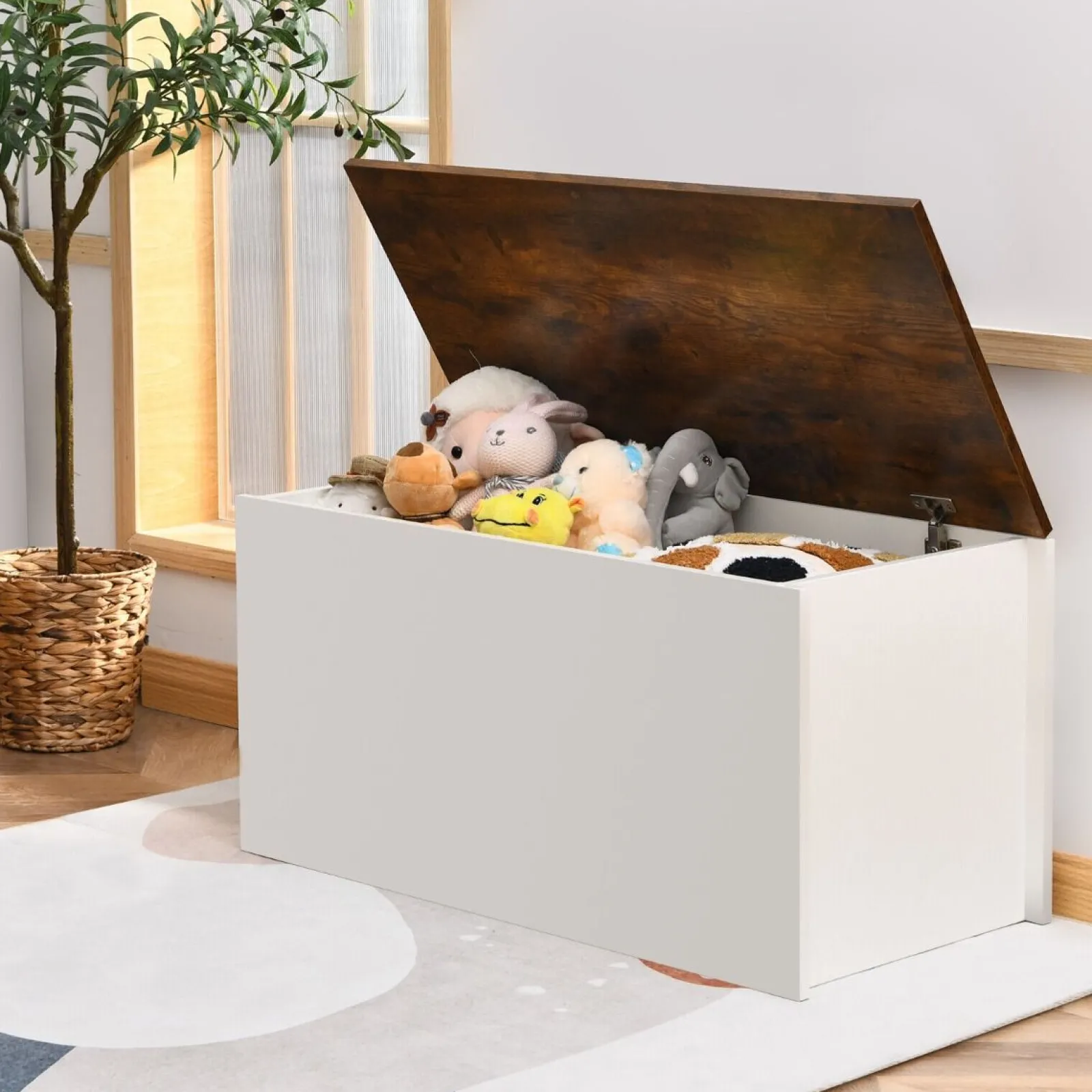 Little Helper Toy Storage Units | Toy Storage Units | Kids Multifunctional Wooden Toy Box | Self-Holding Lid | Childrens Wooden Toy Storage Box | White